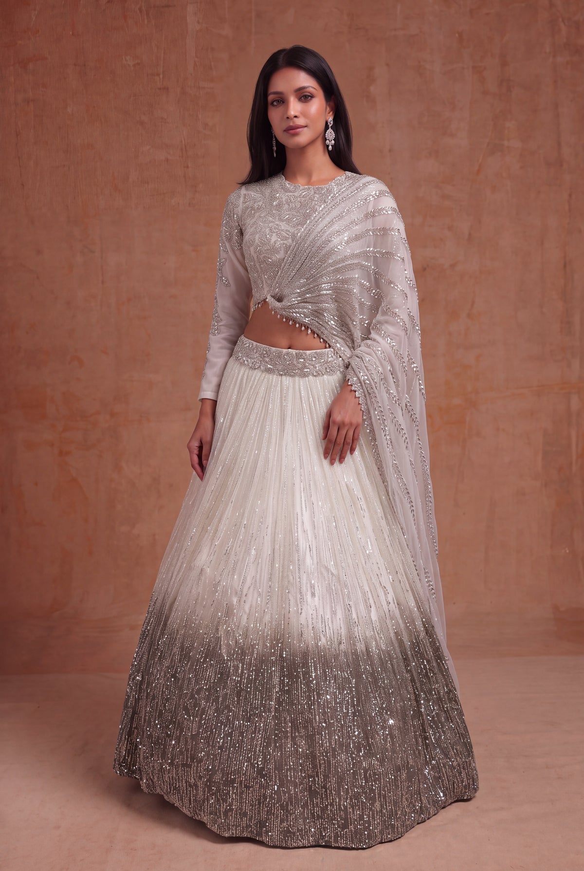 Ivory Organza Ombre Sequin Lehenga