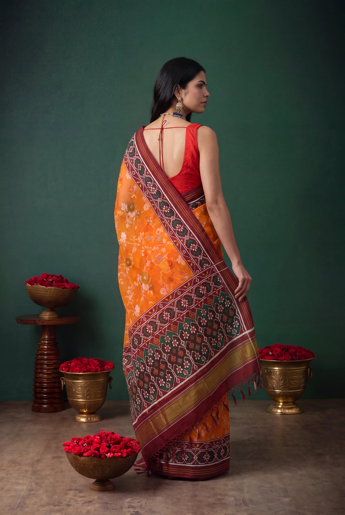 Orange Kora Silk Jamdani Saree