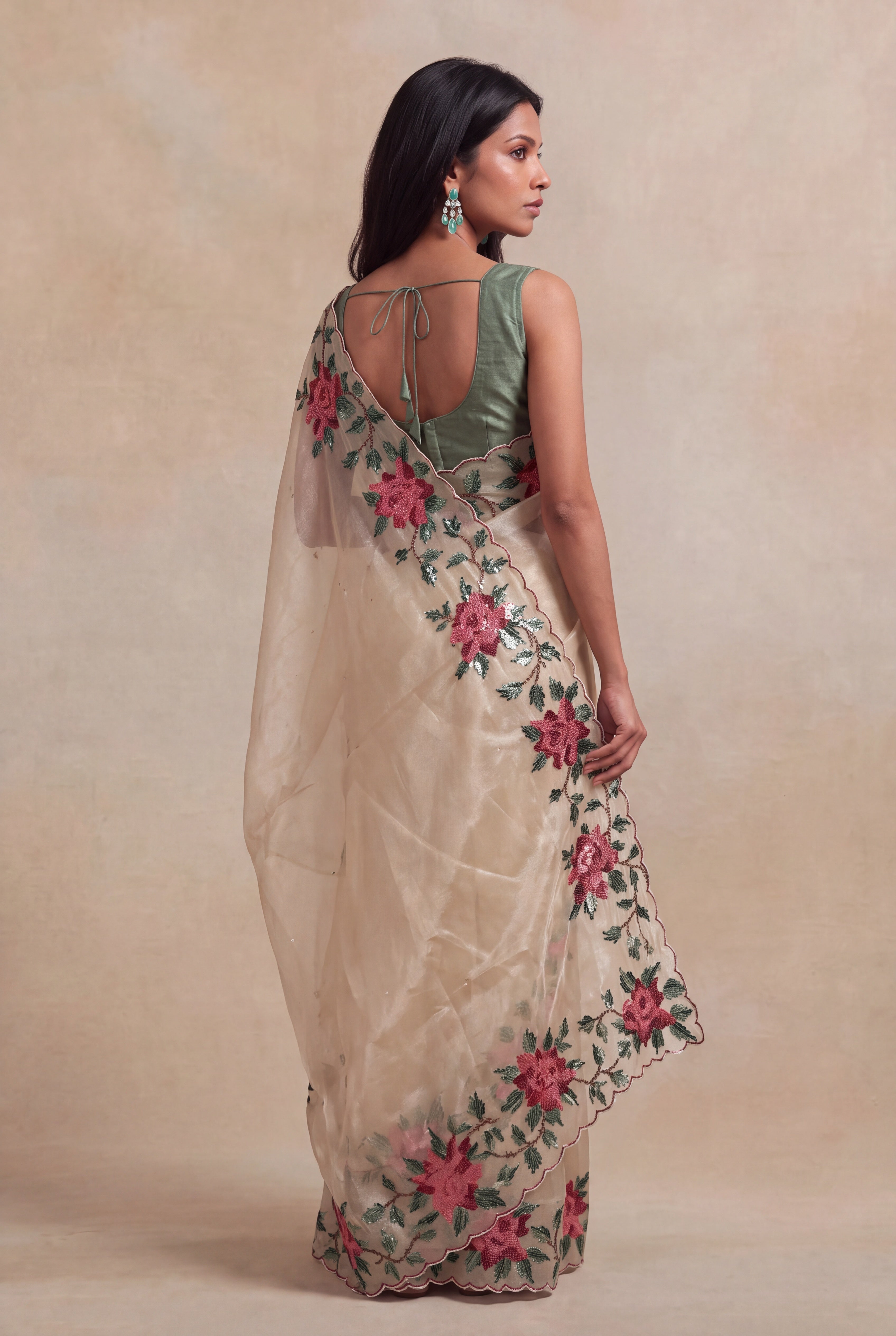 Beige Organza Tissue Saree