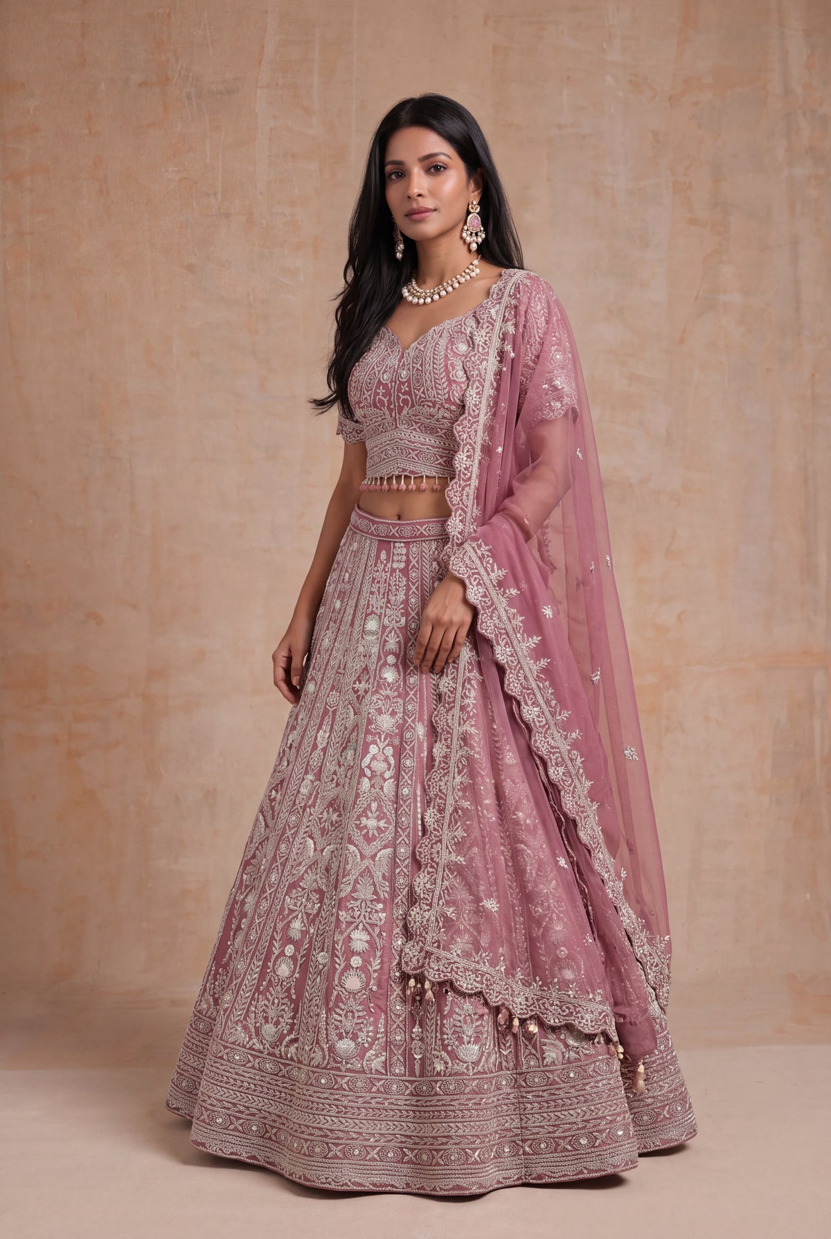 Dusty Rose Raw Silk Lehenga