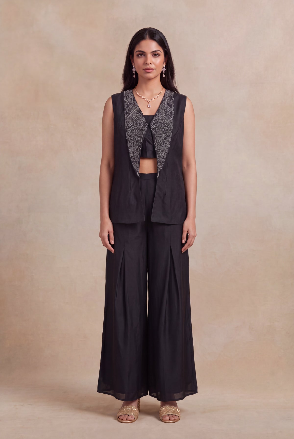 Black Silk Indo-Western Palazzo Set