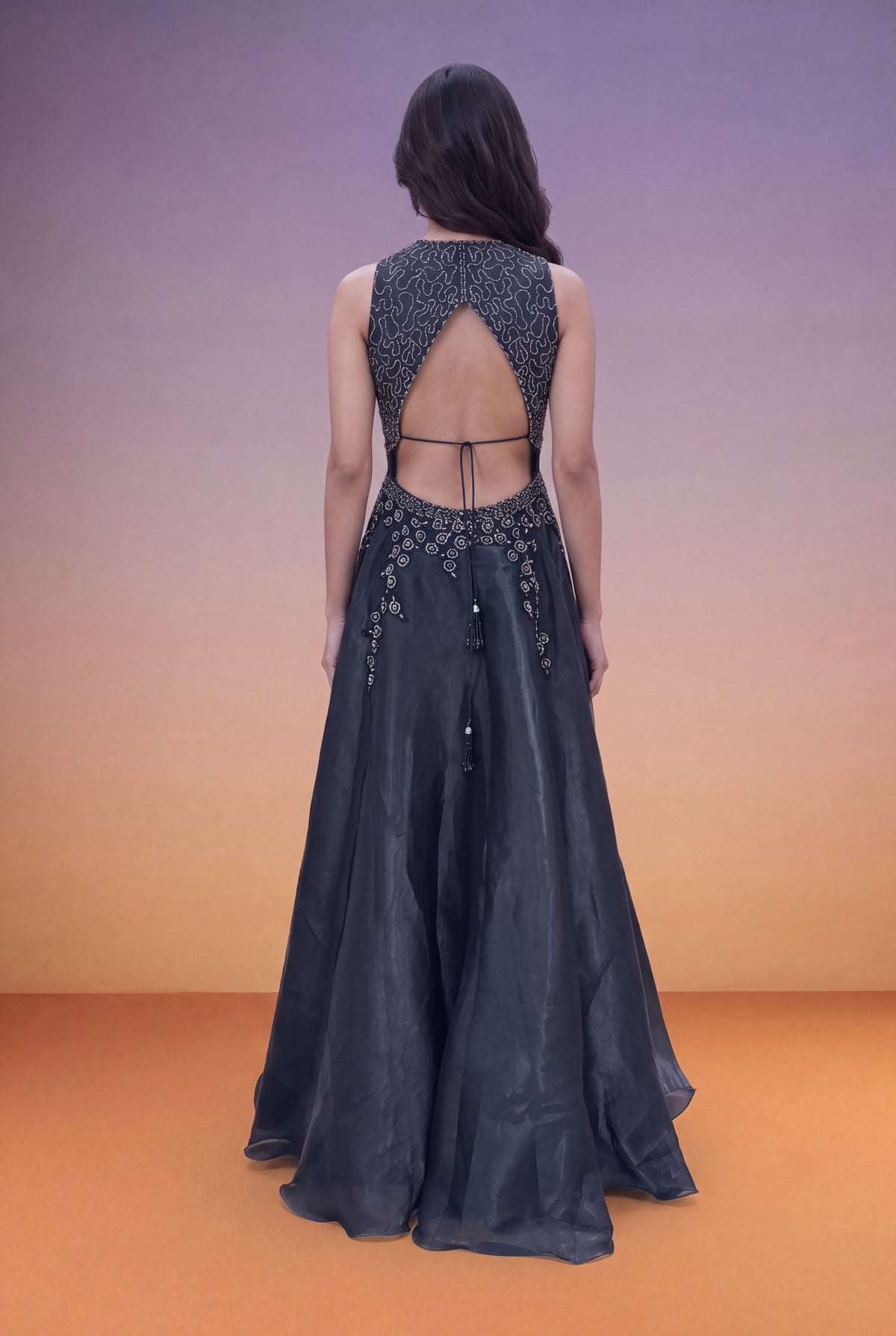 Slate Blue Organza Gown with Sequin & Cutdana Work