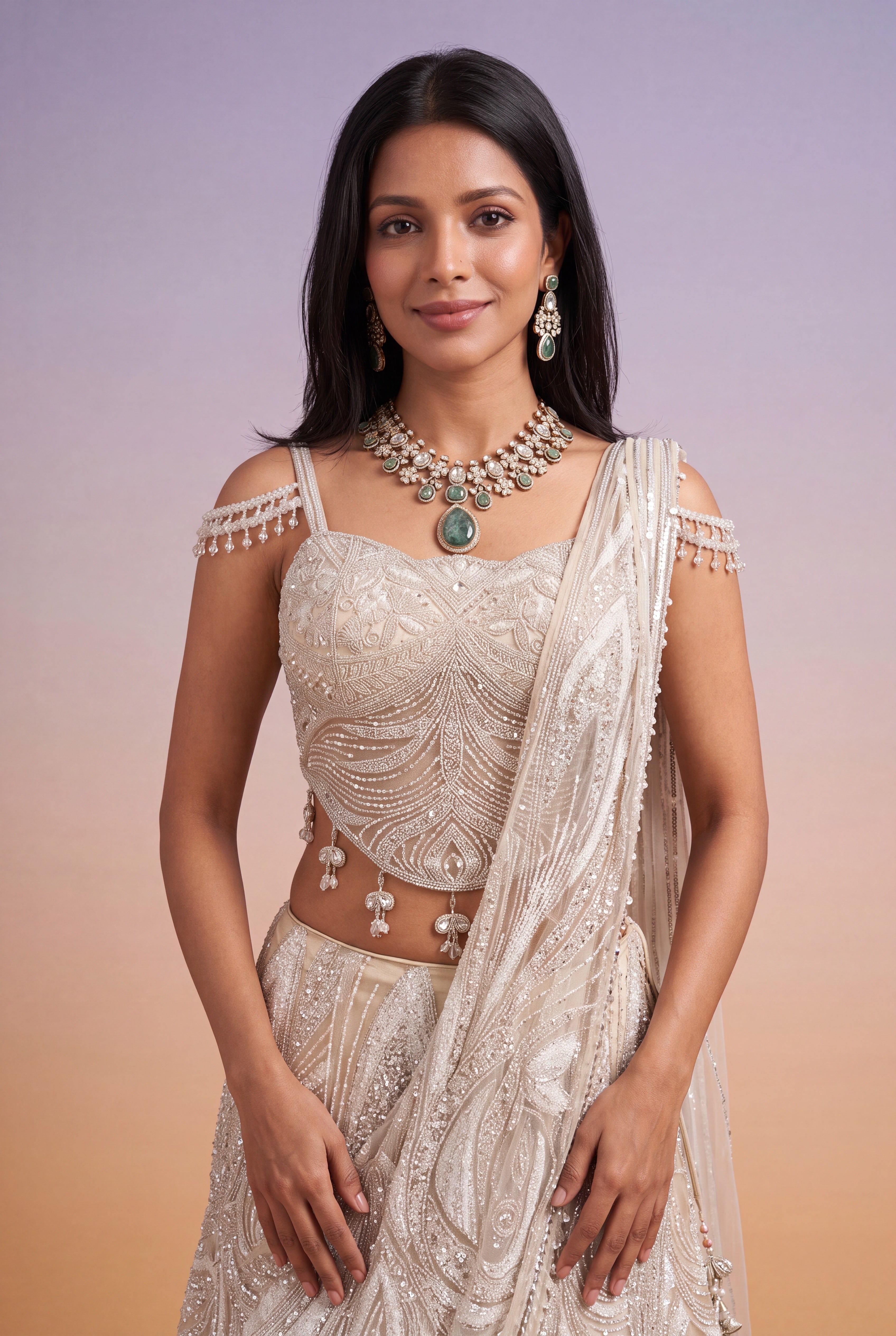 Champagne Fish Cut Lehenga