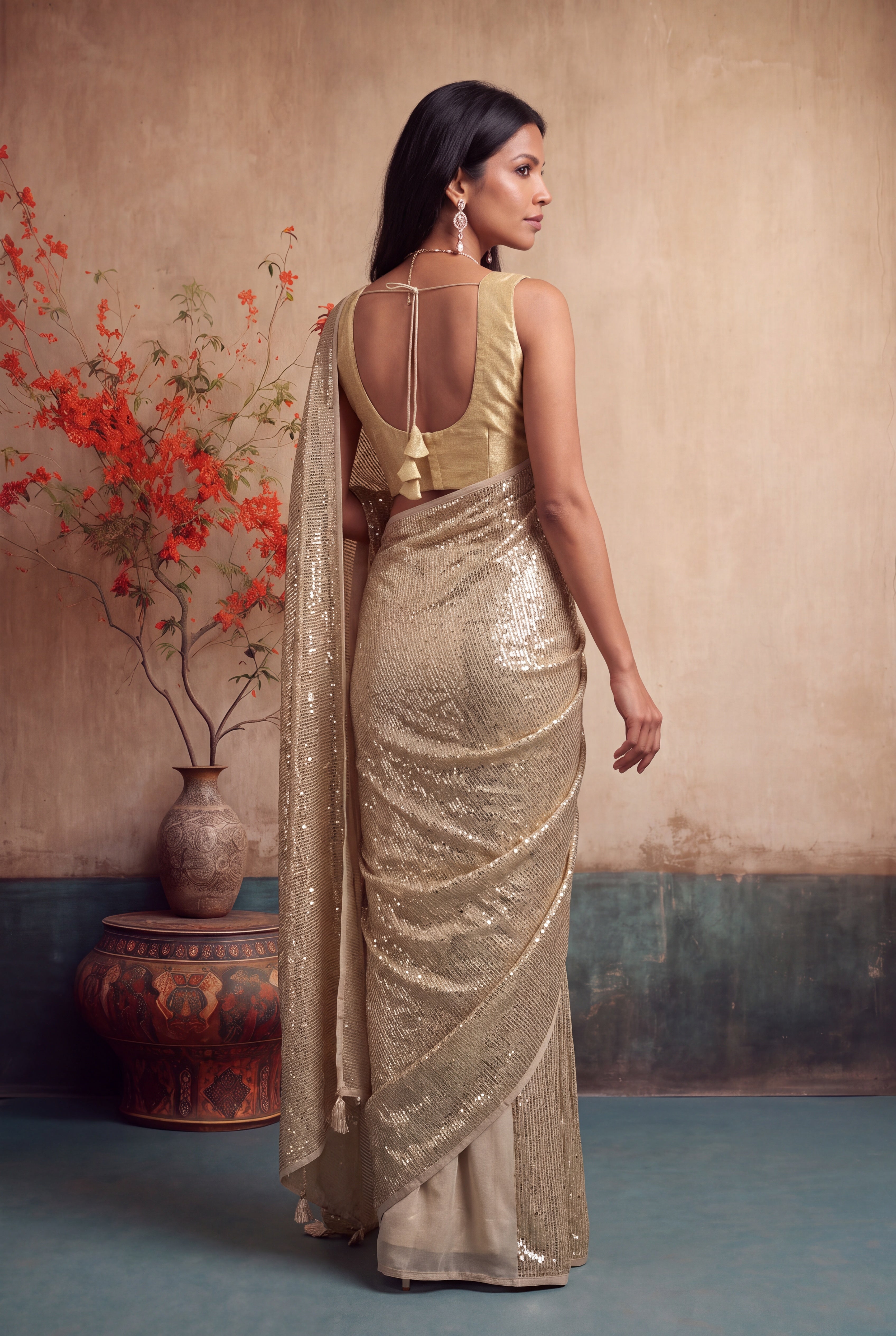 Beige Georgette Saree