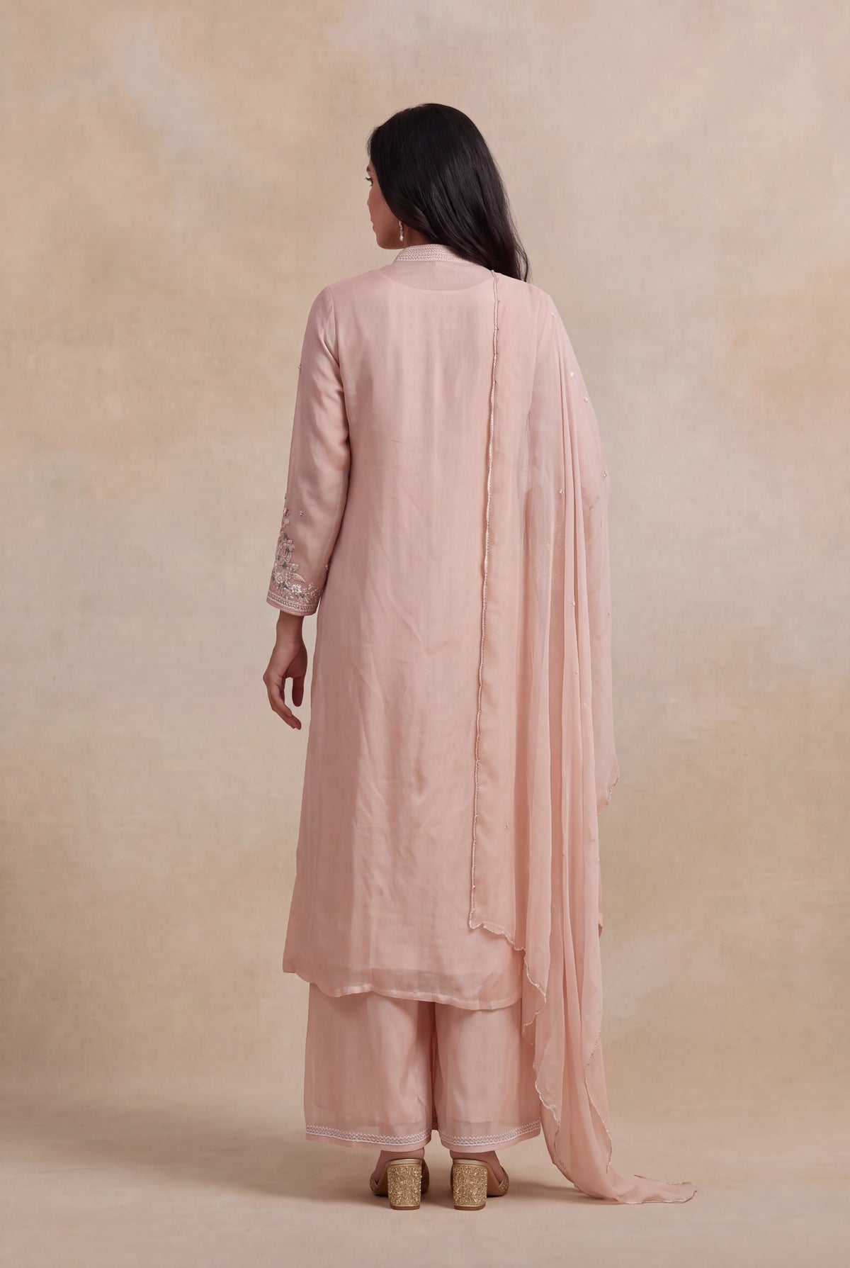 Blush Pink Crepe Indo-Western Sharara Set