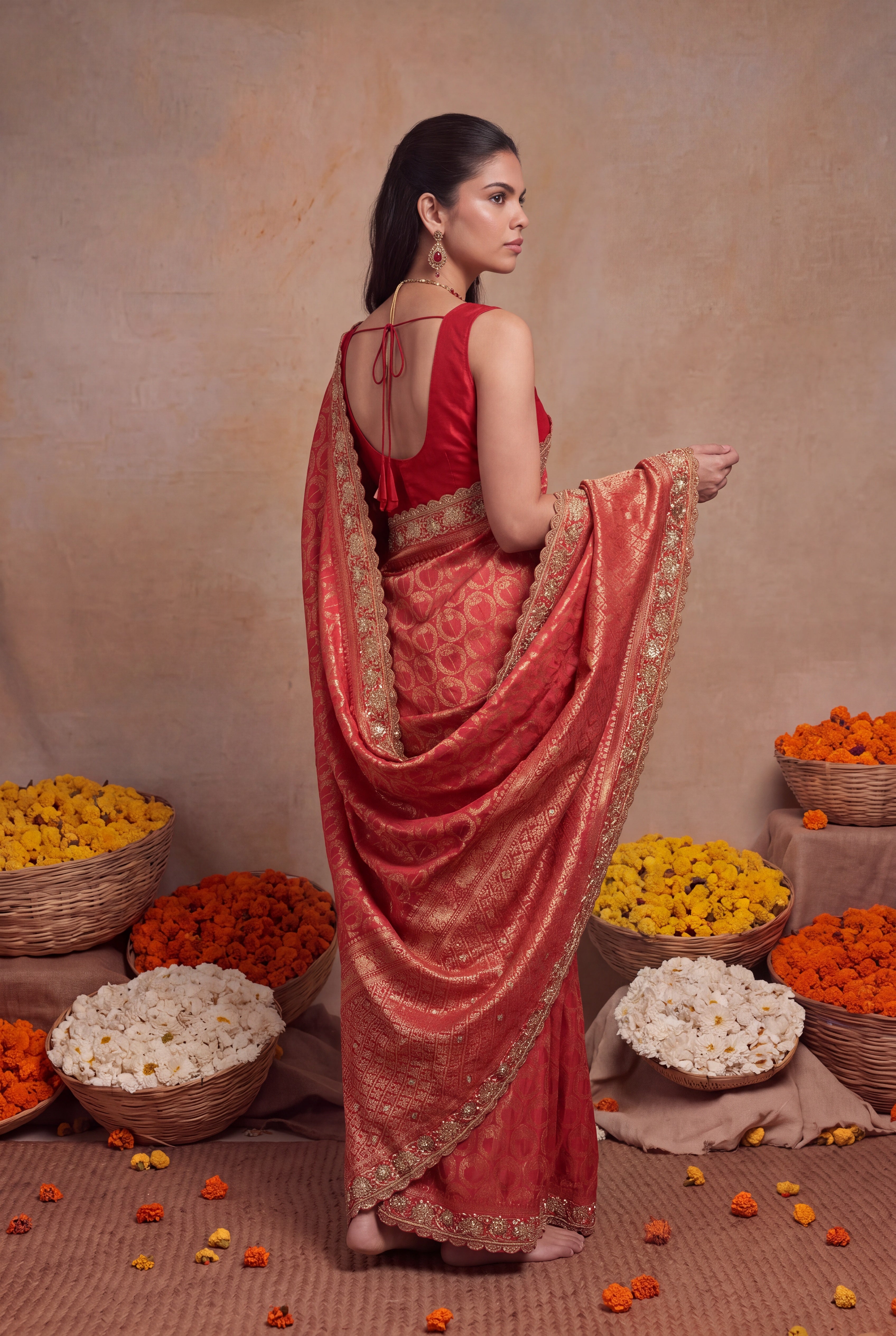 Red Banarasi silk Saree with Zari & Zardozi Border