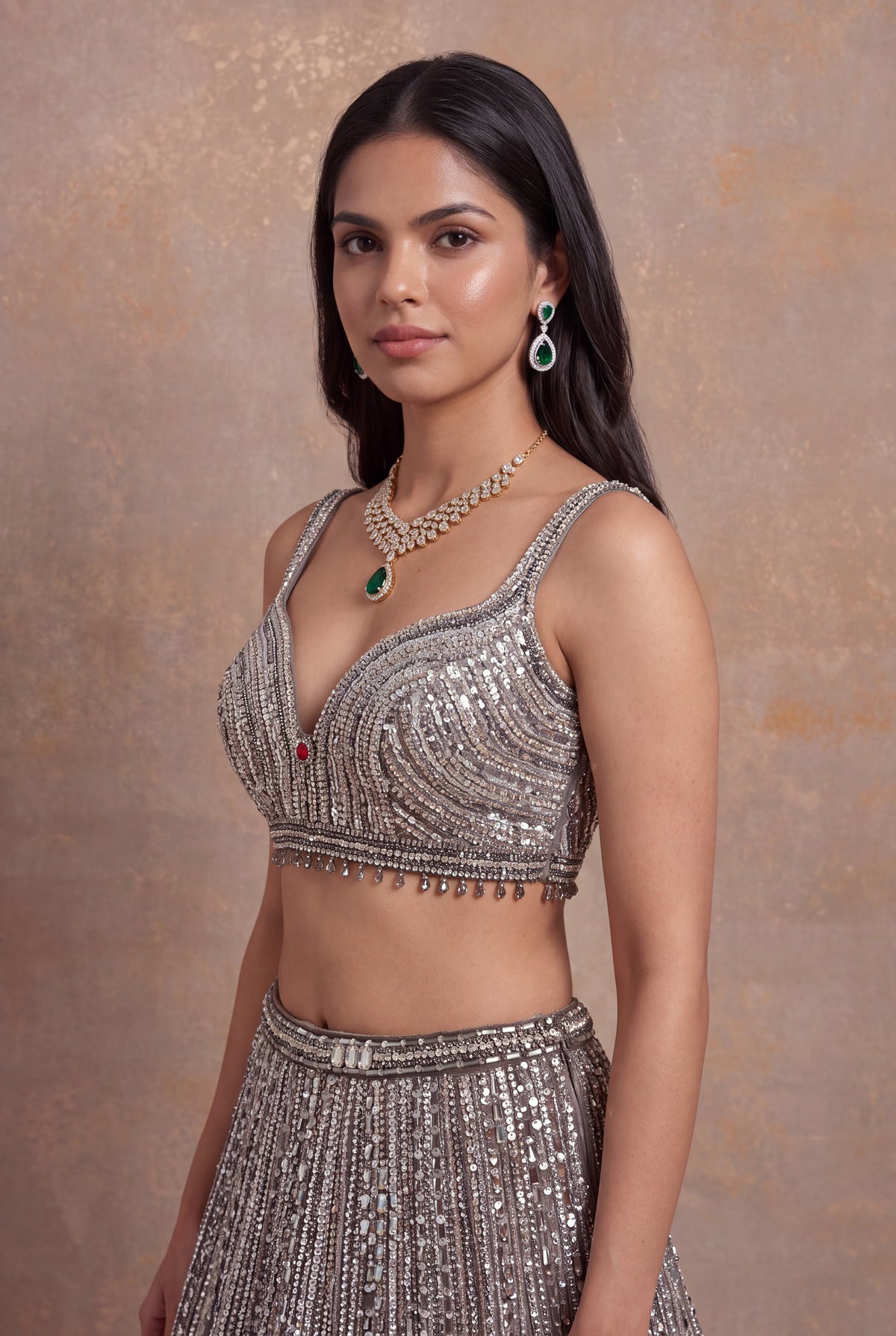 Beige Net Lehenga