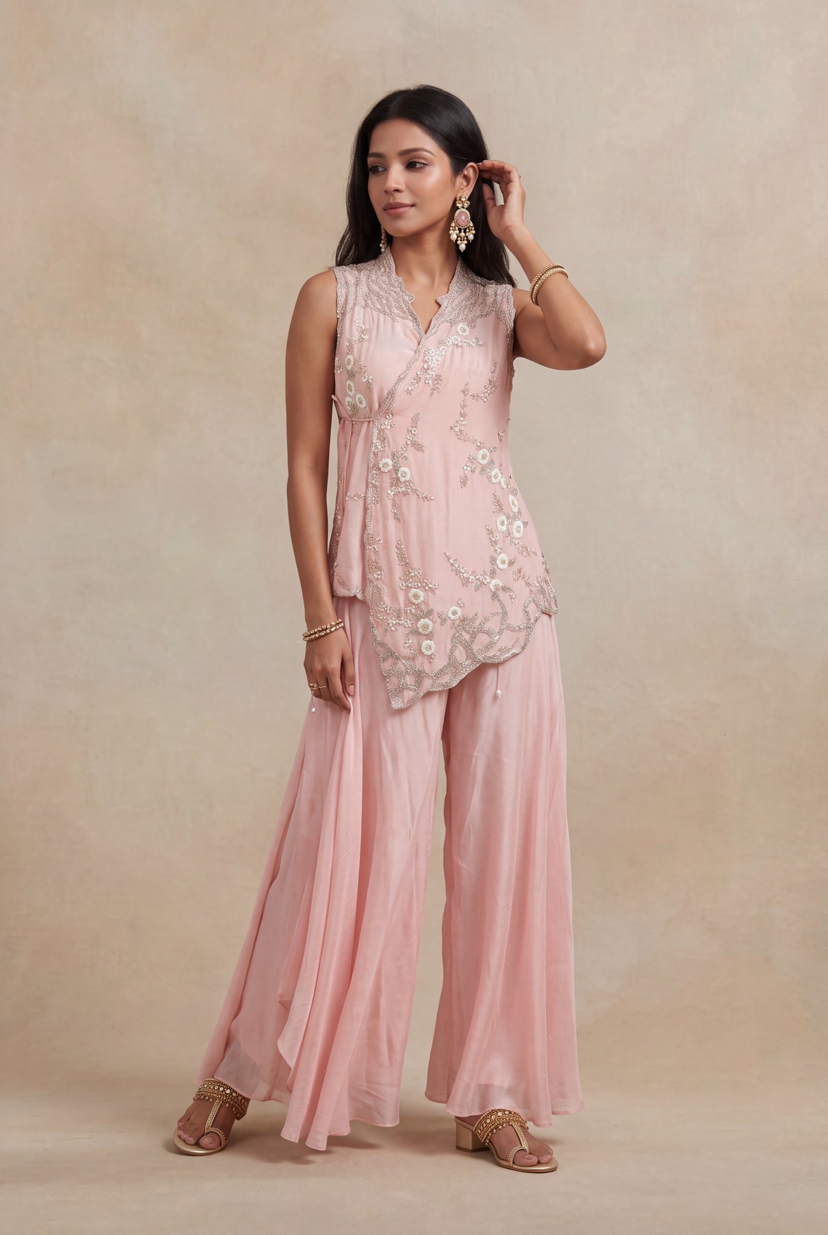 Blush Pink Silk Palazzo Set