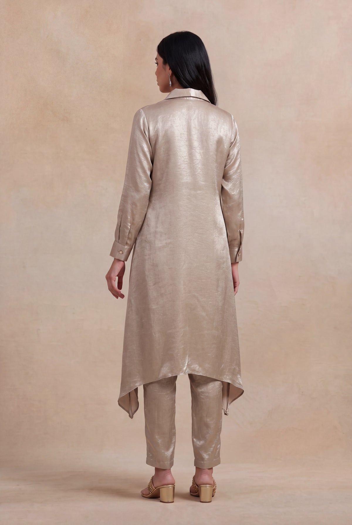 Champagne Shimmer High-Low Shirt Set
