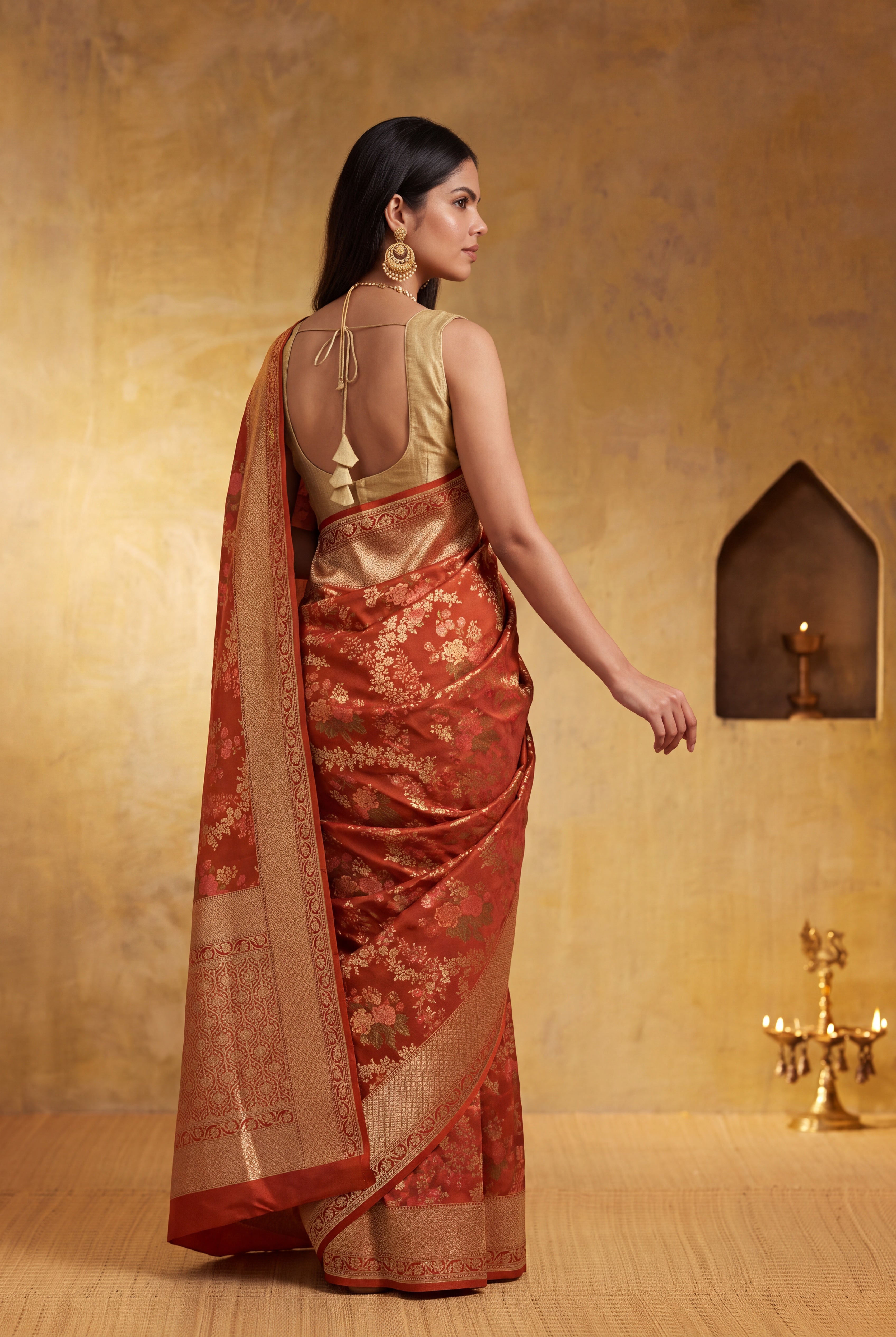 Orange Banarasi Silk Saree
