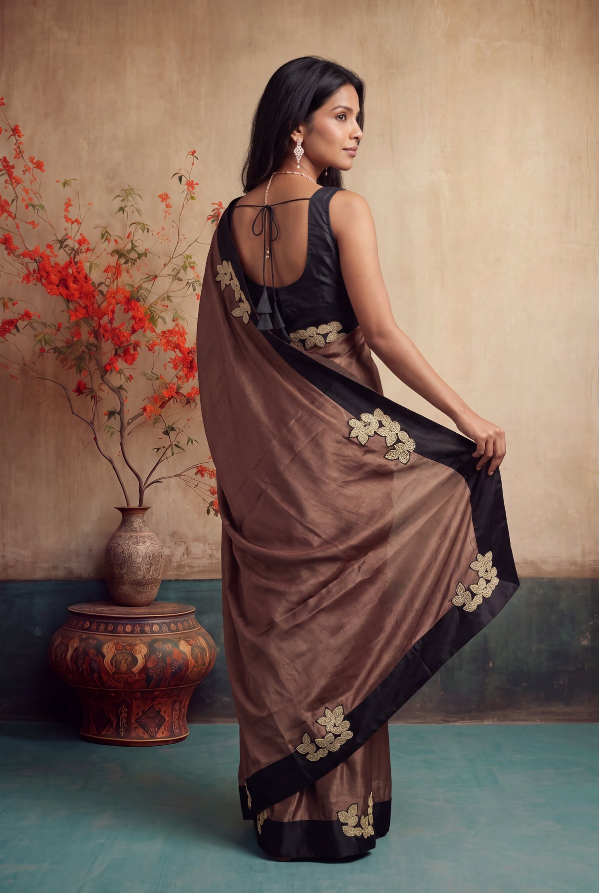 Mocha Brown Crepe Silk Saree