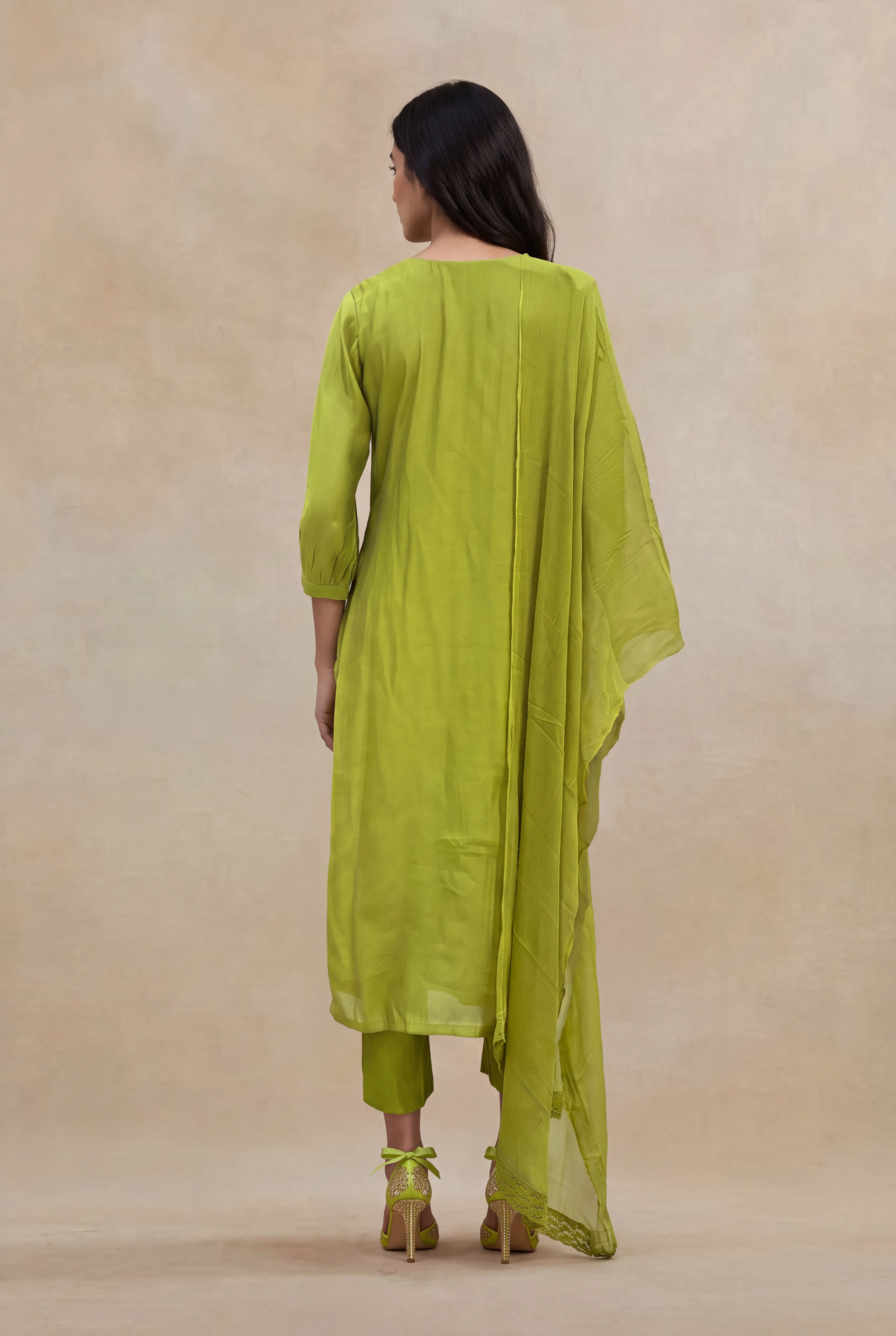 Lime Green Mul Cotton Straight-Cut Salwar Set