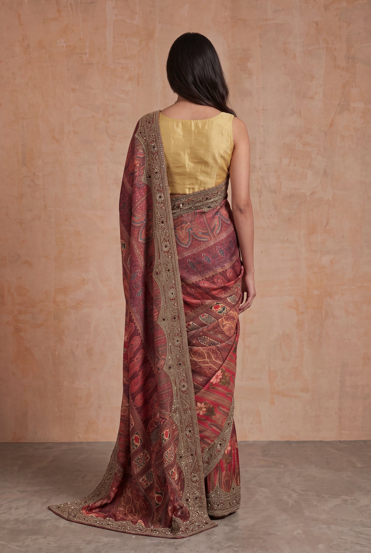 Maroon Satin Silk Saree