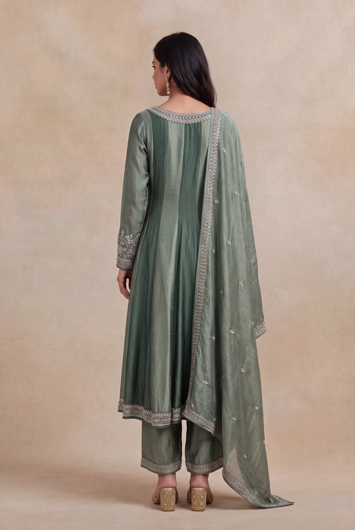 Sage Green Raw Silk Anarkali Set