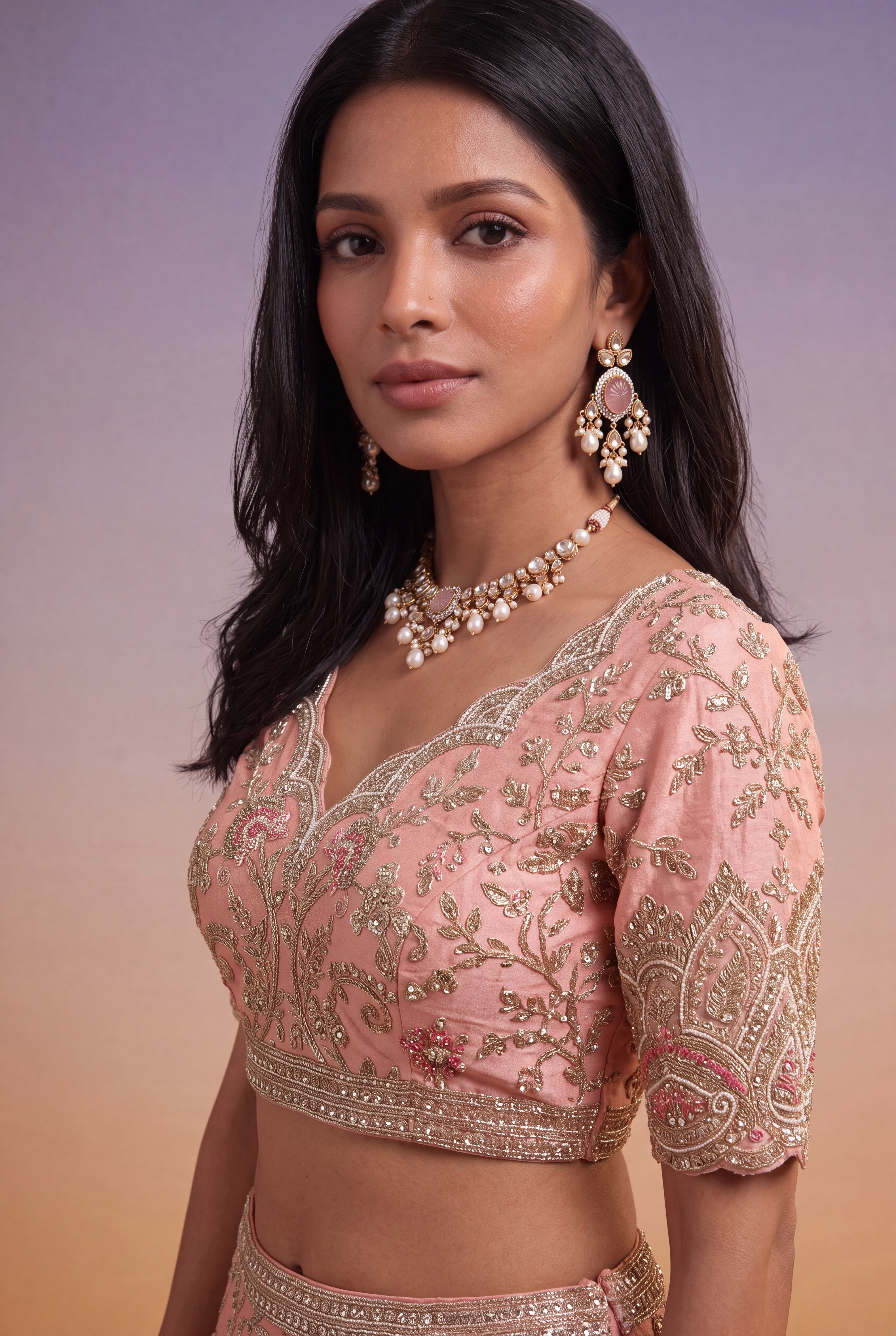Blush Pink Raw Silk Bridal Lehenga