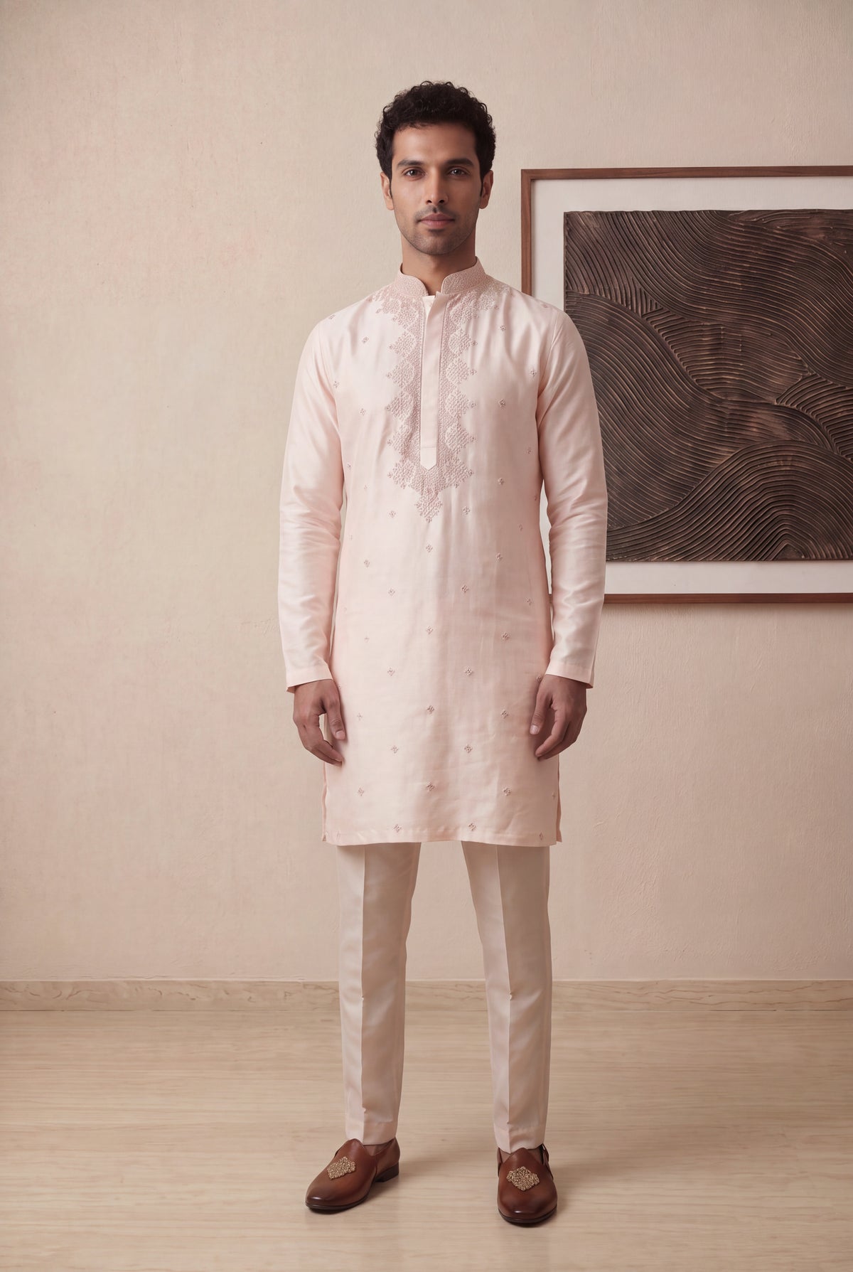 Peach Raw Silk Kurta Pant Set