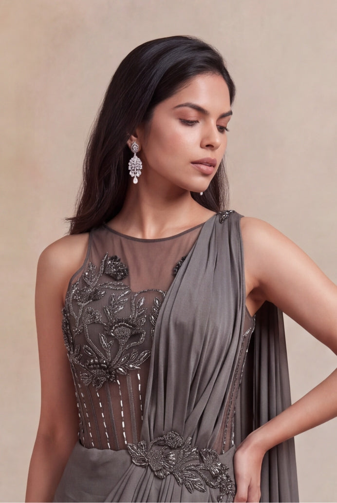 Charcoal Grey Draped Gown