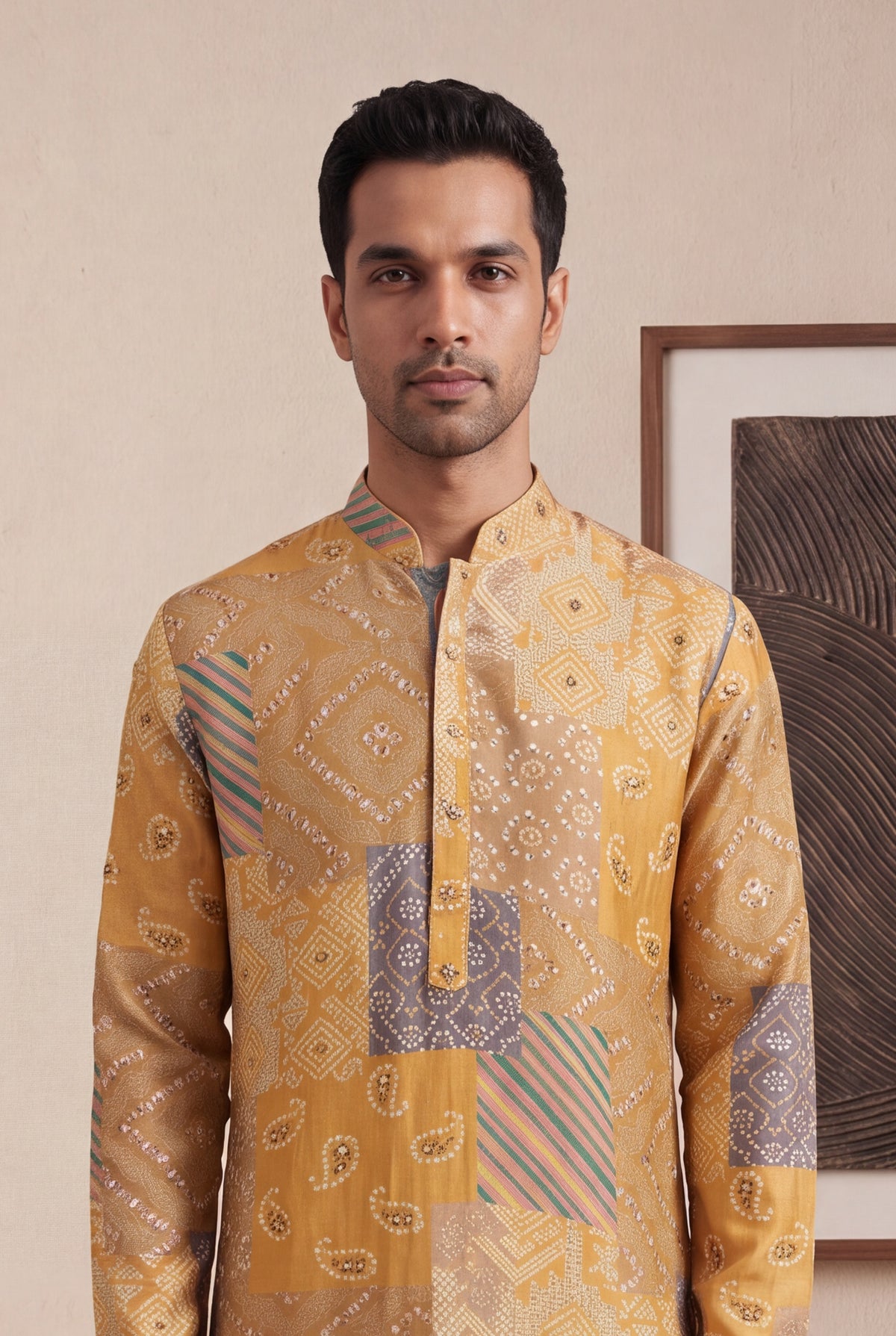 Mustard Yellow Chanderi Silk Kurta Set
