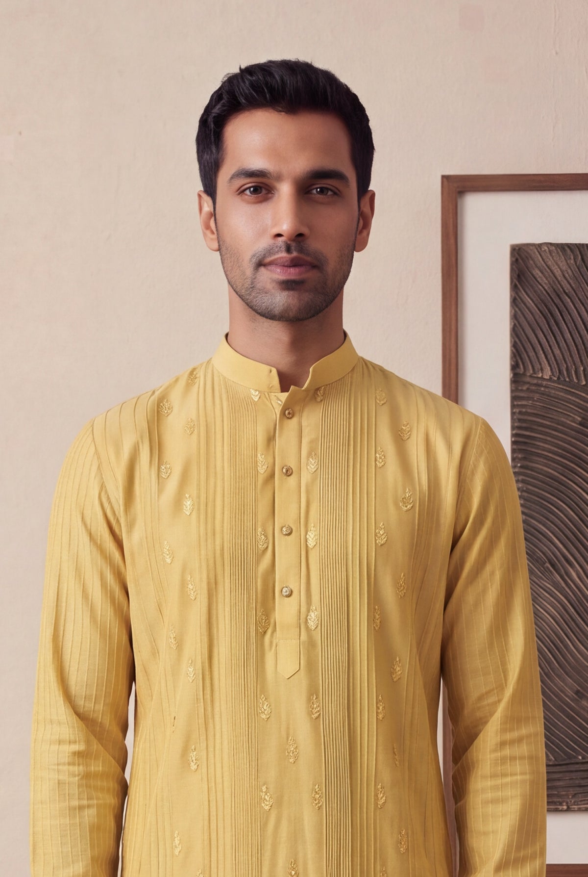 Mustard Yellow Silk Cotton Kurta Pant Set
