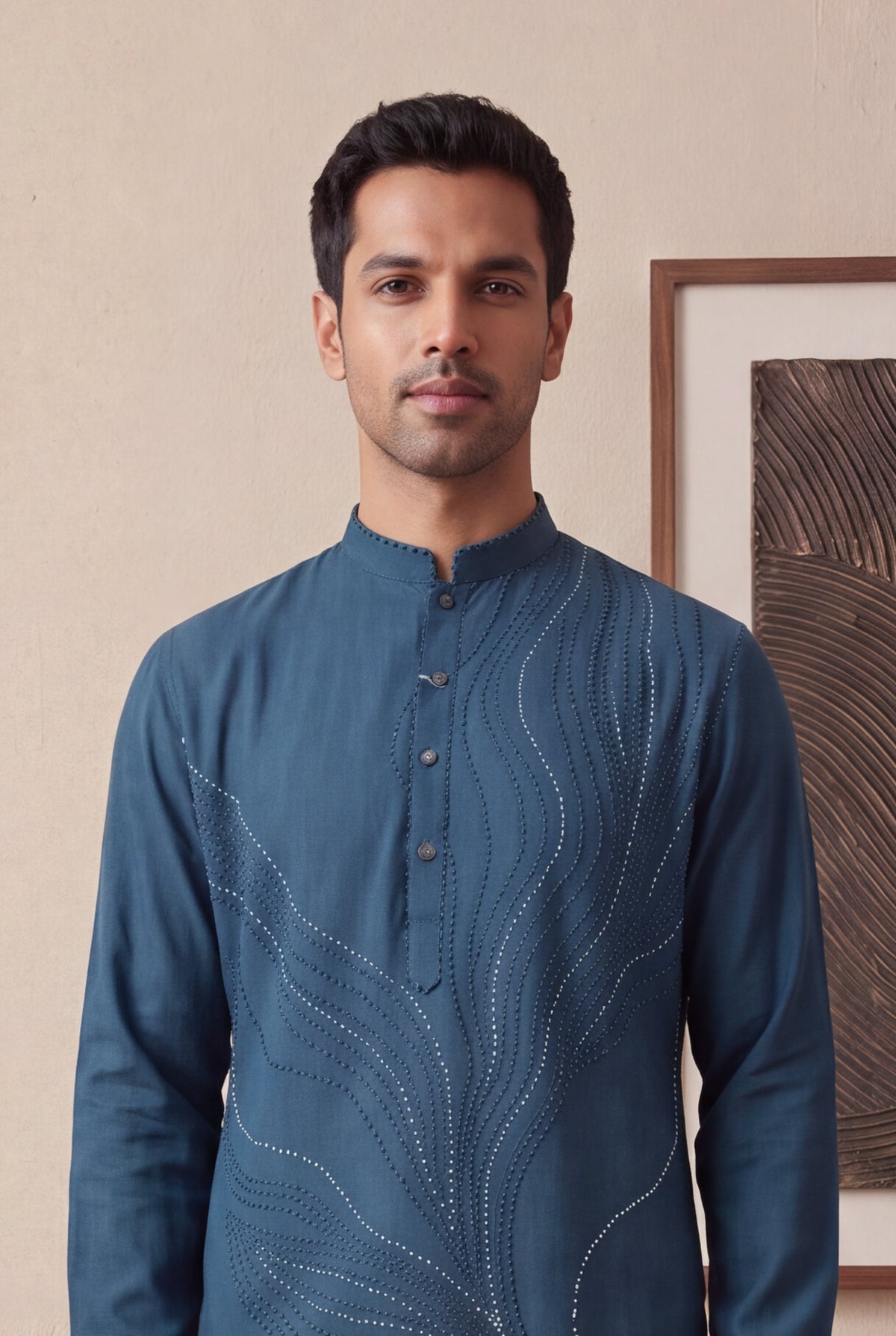 Blue Silk Cotton Kurta Pant Set