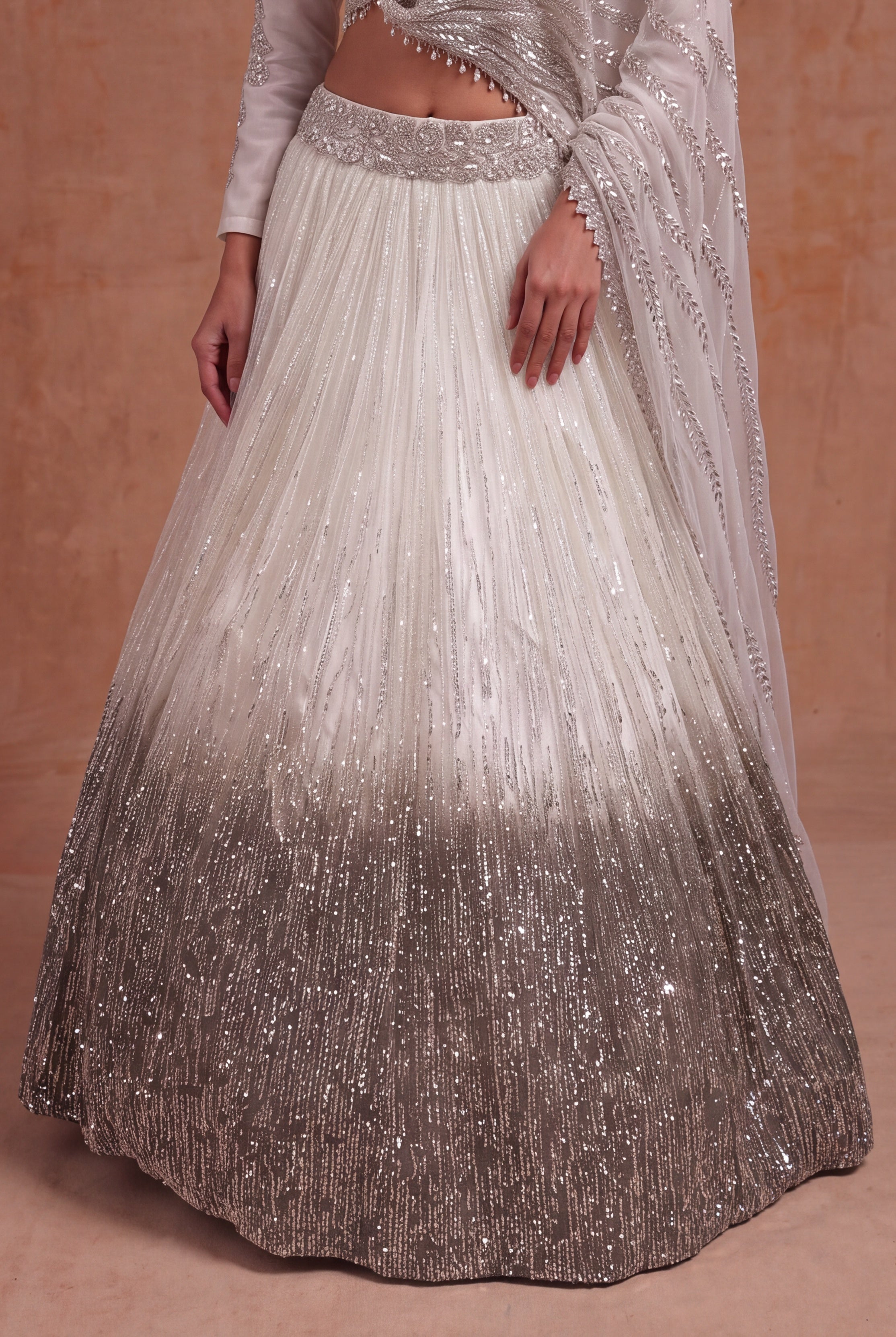Ivory Organza Ombre Sequin Lehenga
