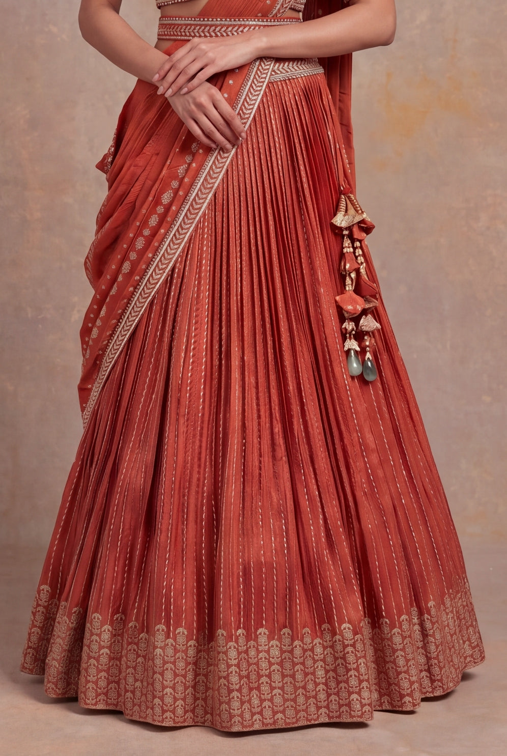 Light Orange Banarasi Draped Lehenga Set