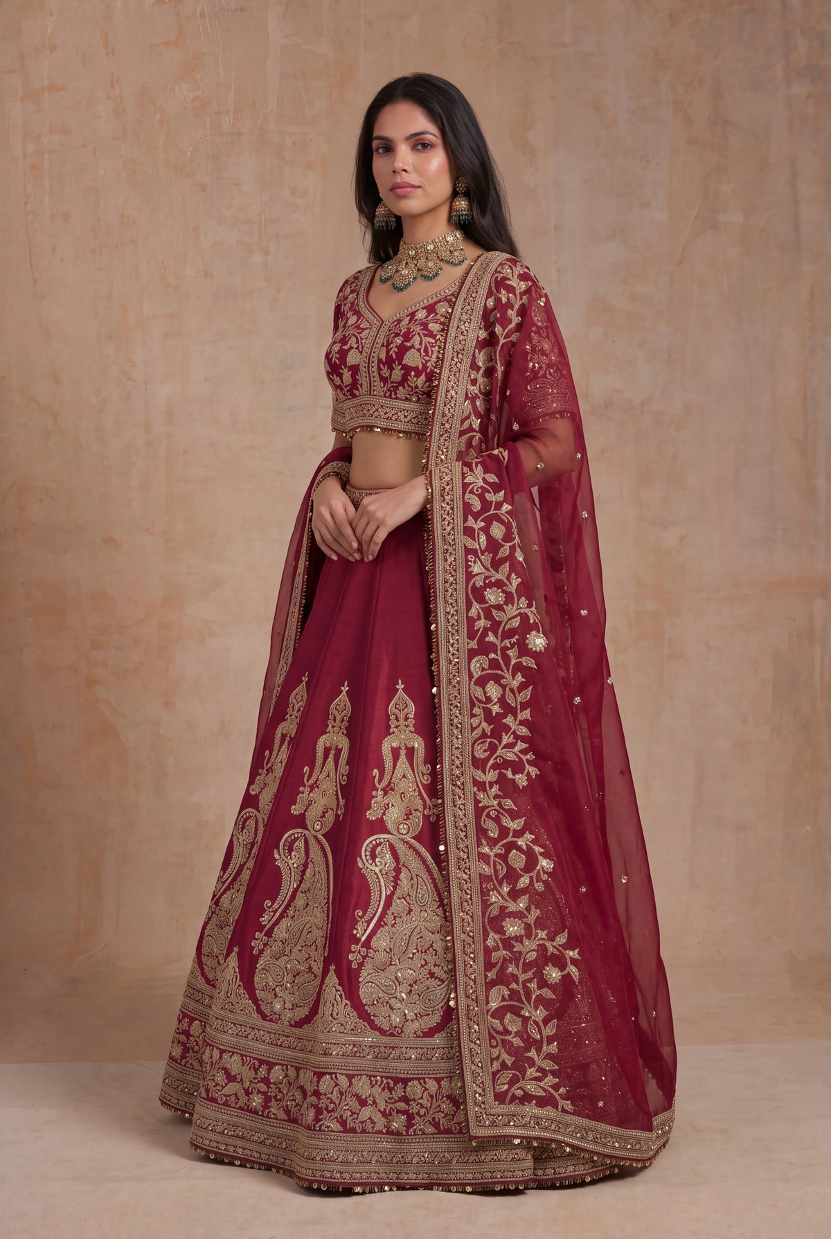 Maroon Raw Silk Lehenga