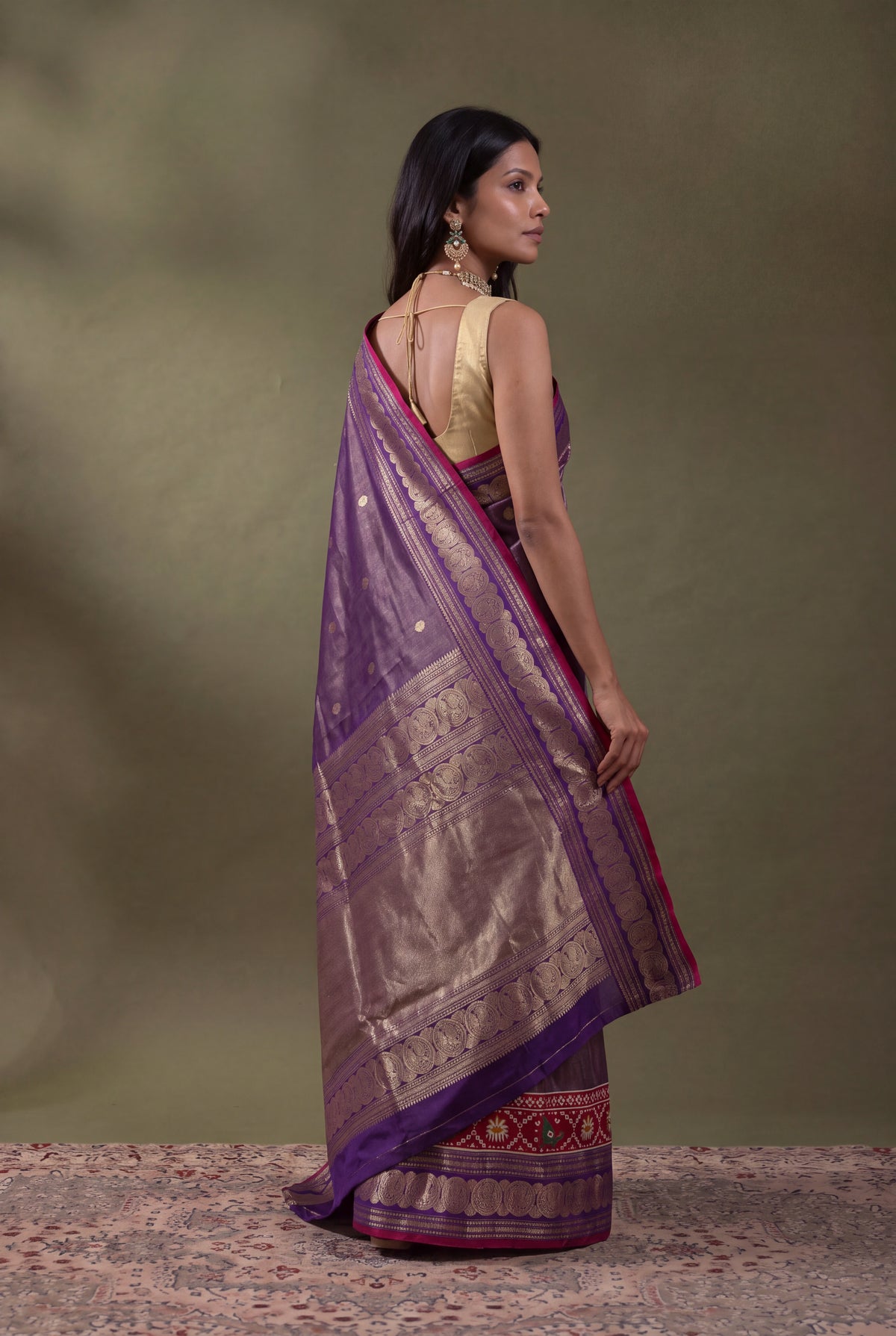 Purple Kanchipuram Silk Fusion Saree with Patan Patola Border
