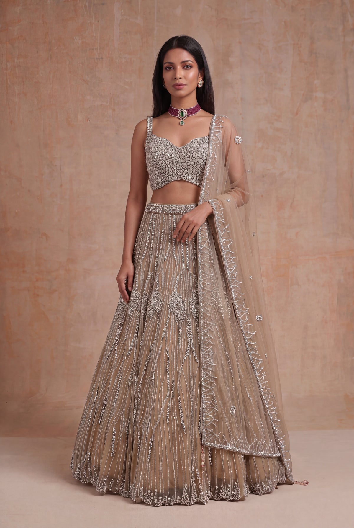 Gold Embellished Net Lehenga