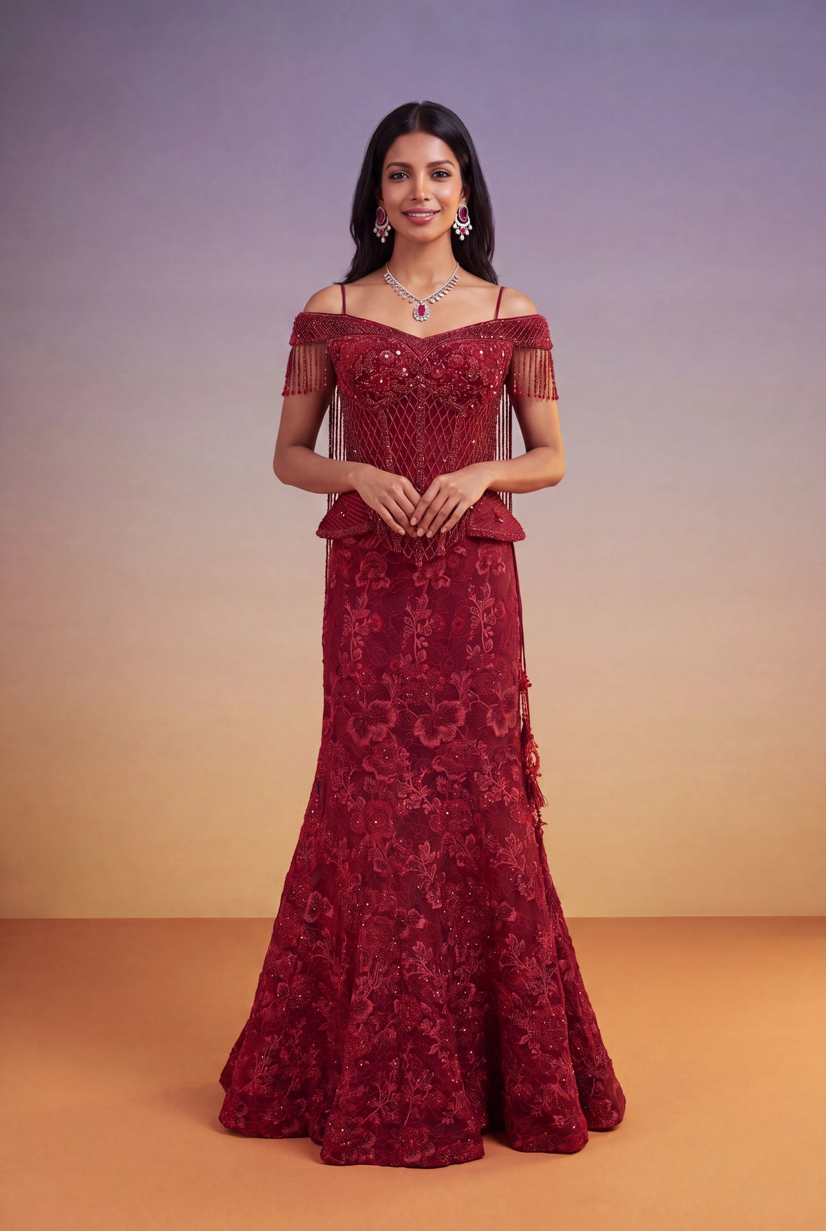 Red Indo-Western Corset Lehenga