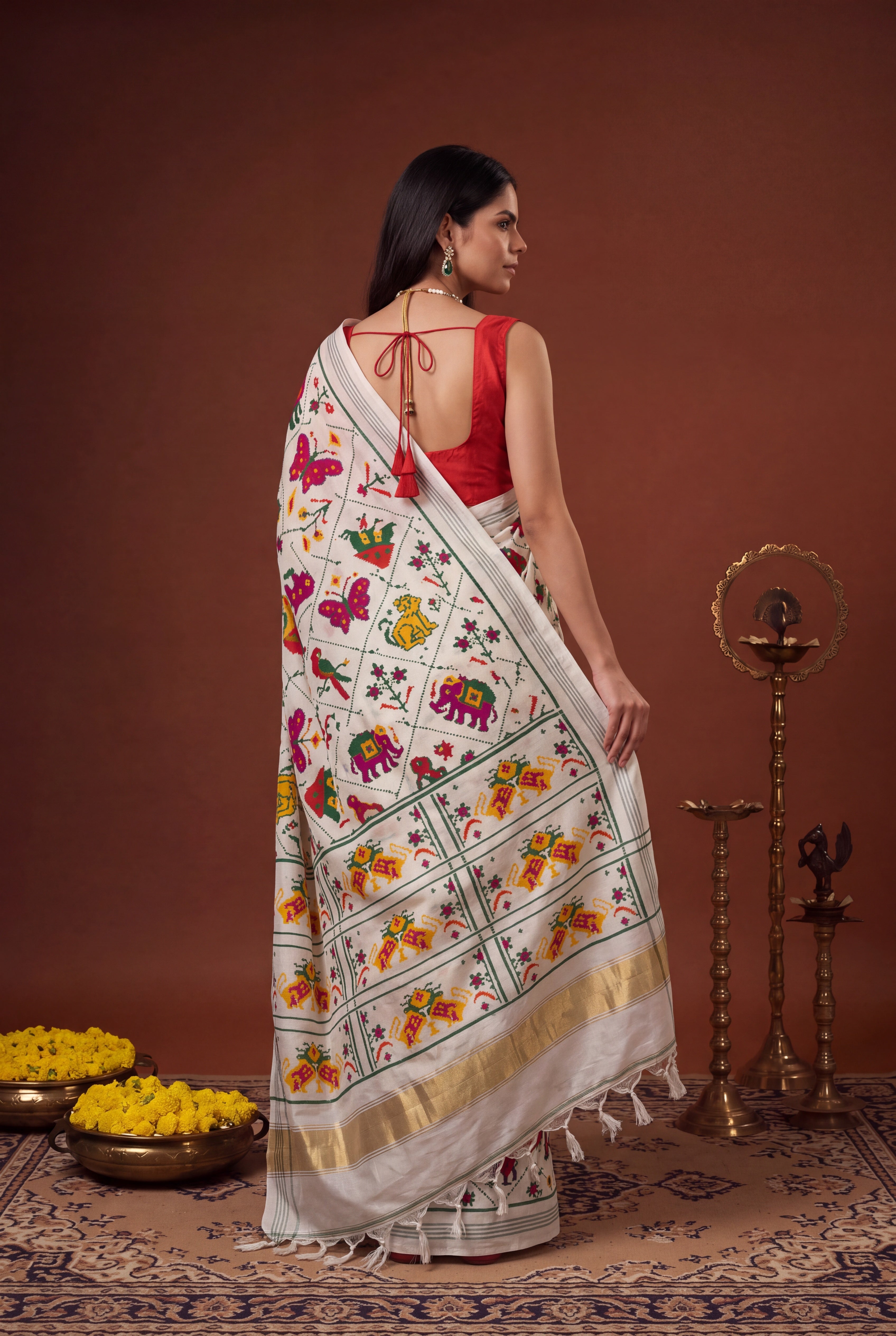 Off White Pattan Patola Silk Saree