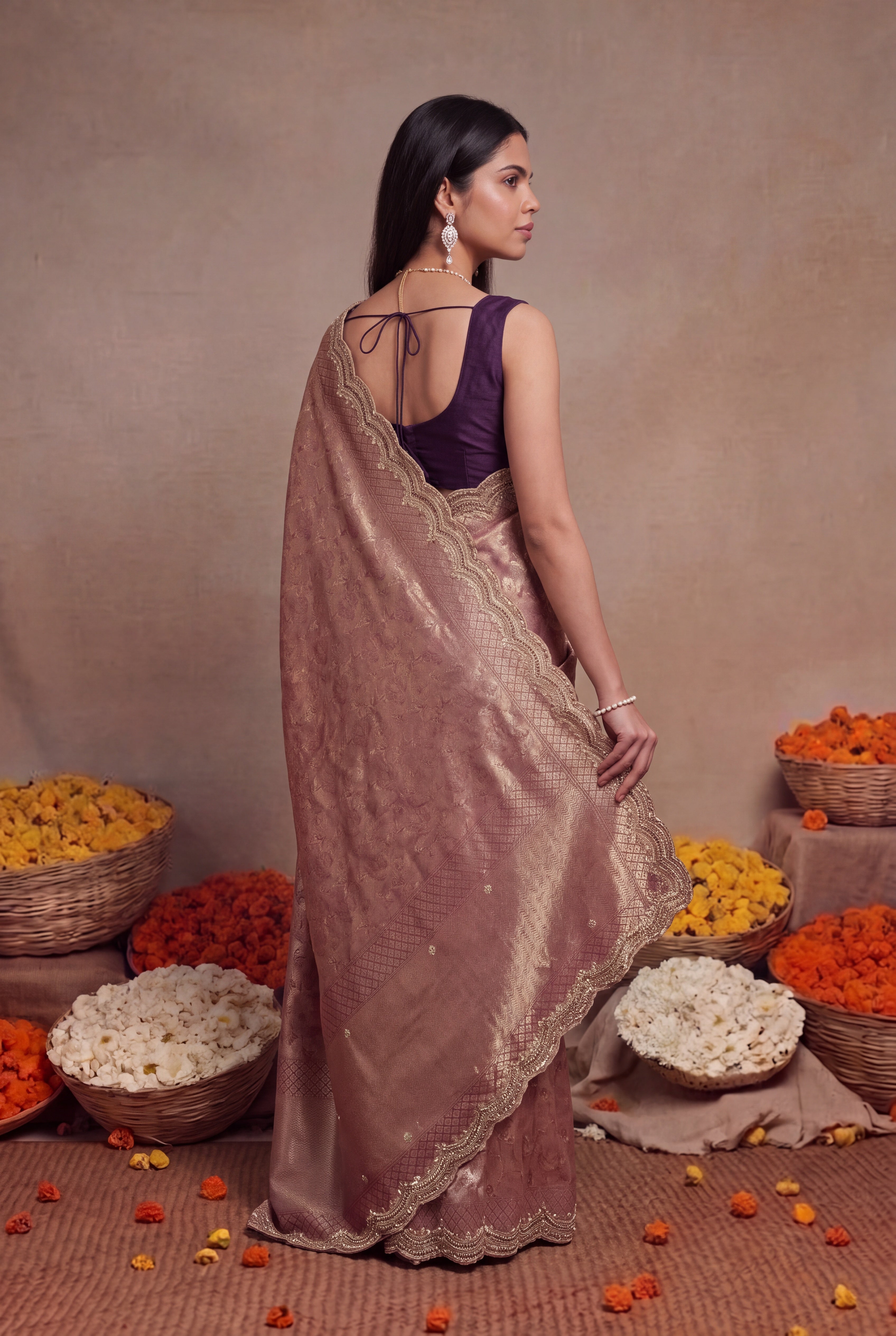 Wine Banarasi Silk Zardozi Saree