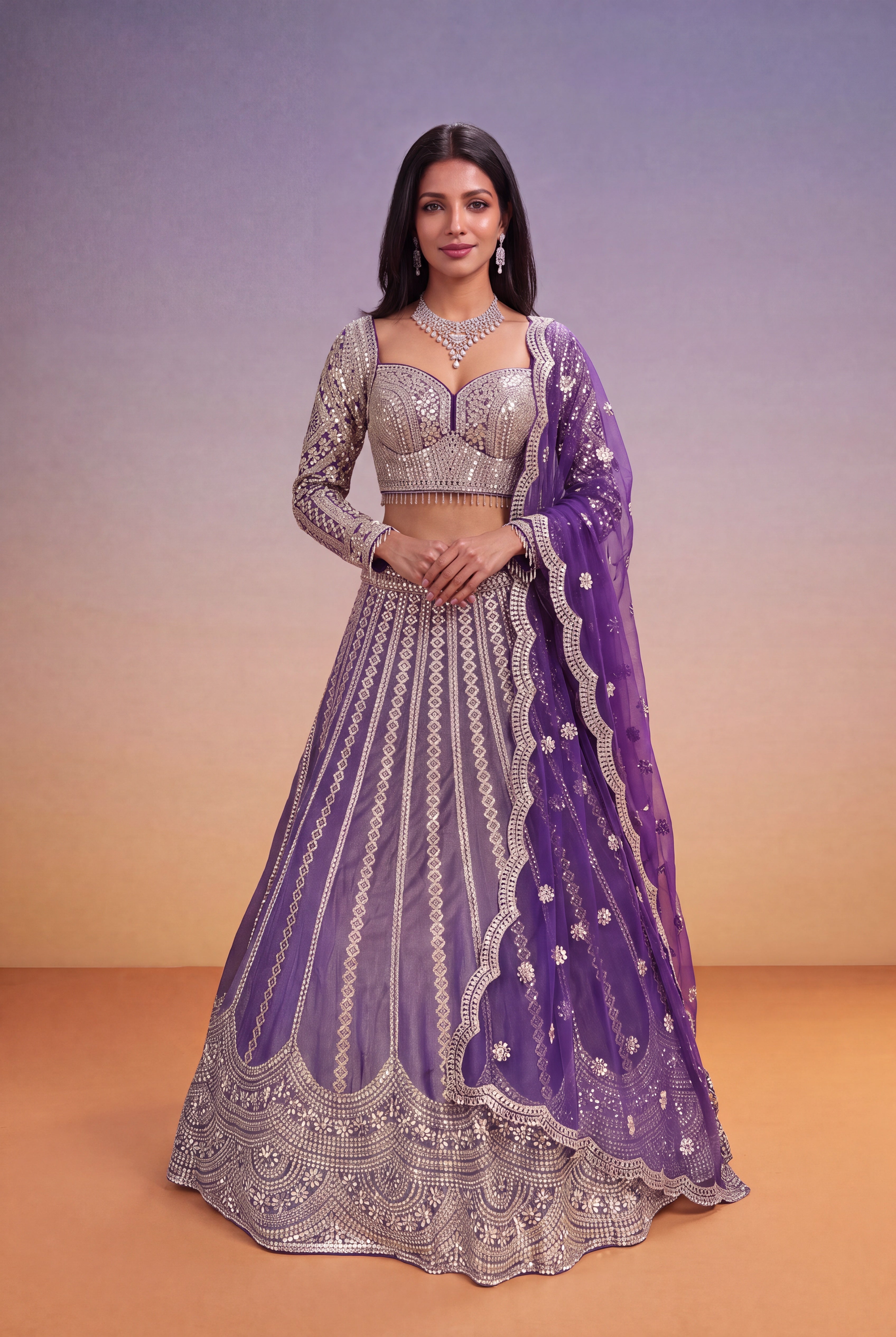 Purple Tissue Lehenga