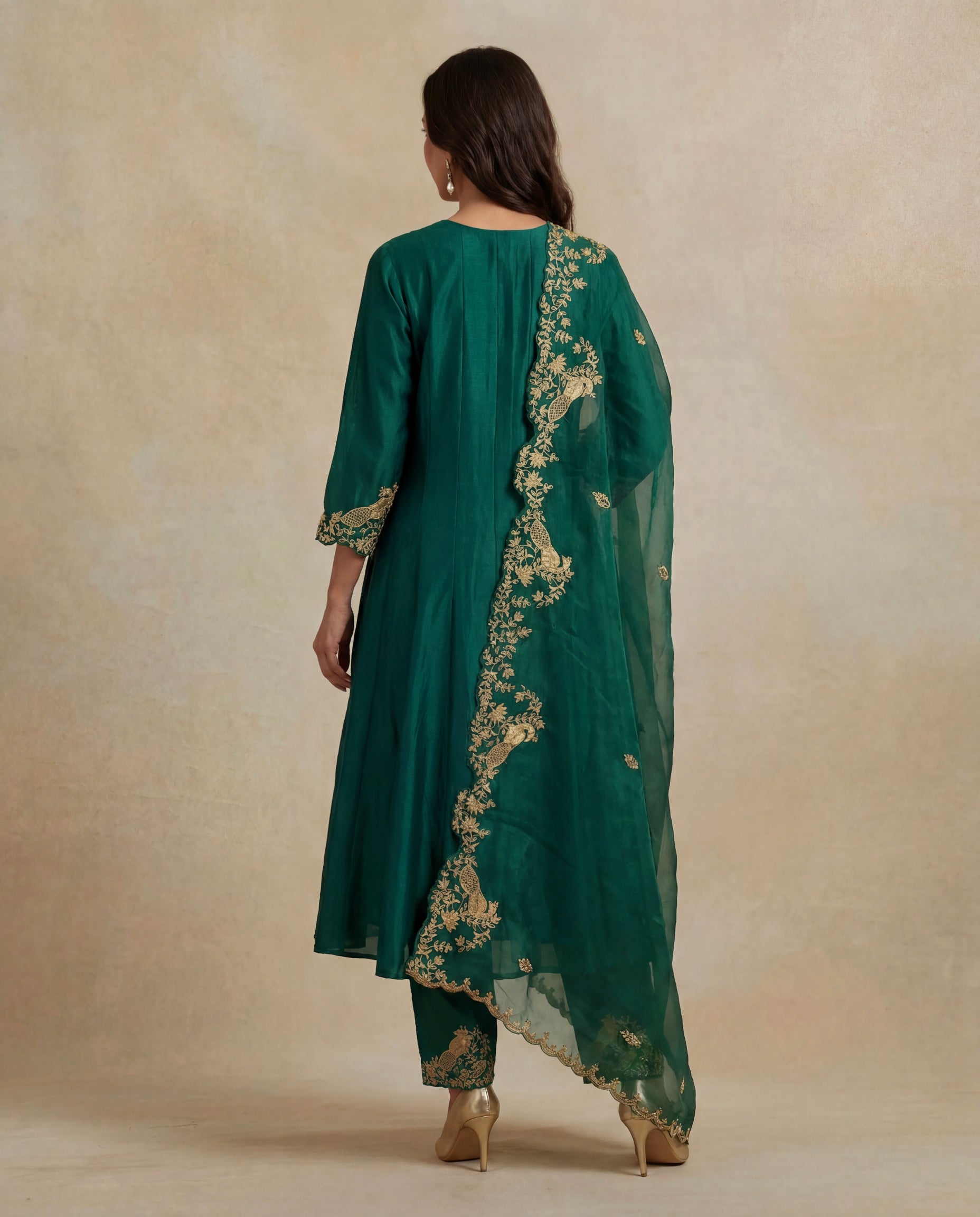 Emerald Green Silk Anarkali Salwar Set