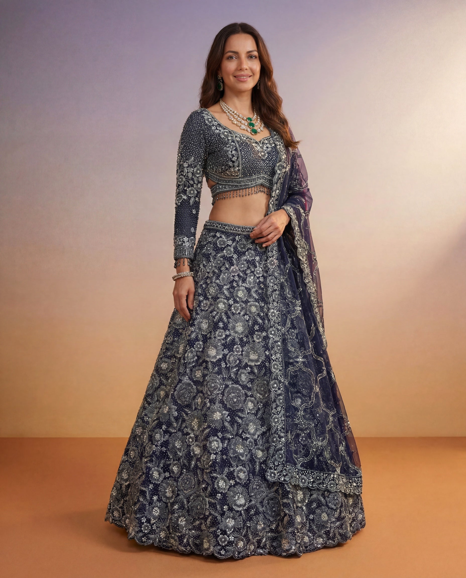 Navy Blue Net Lehenga