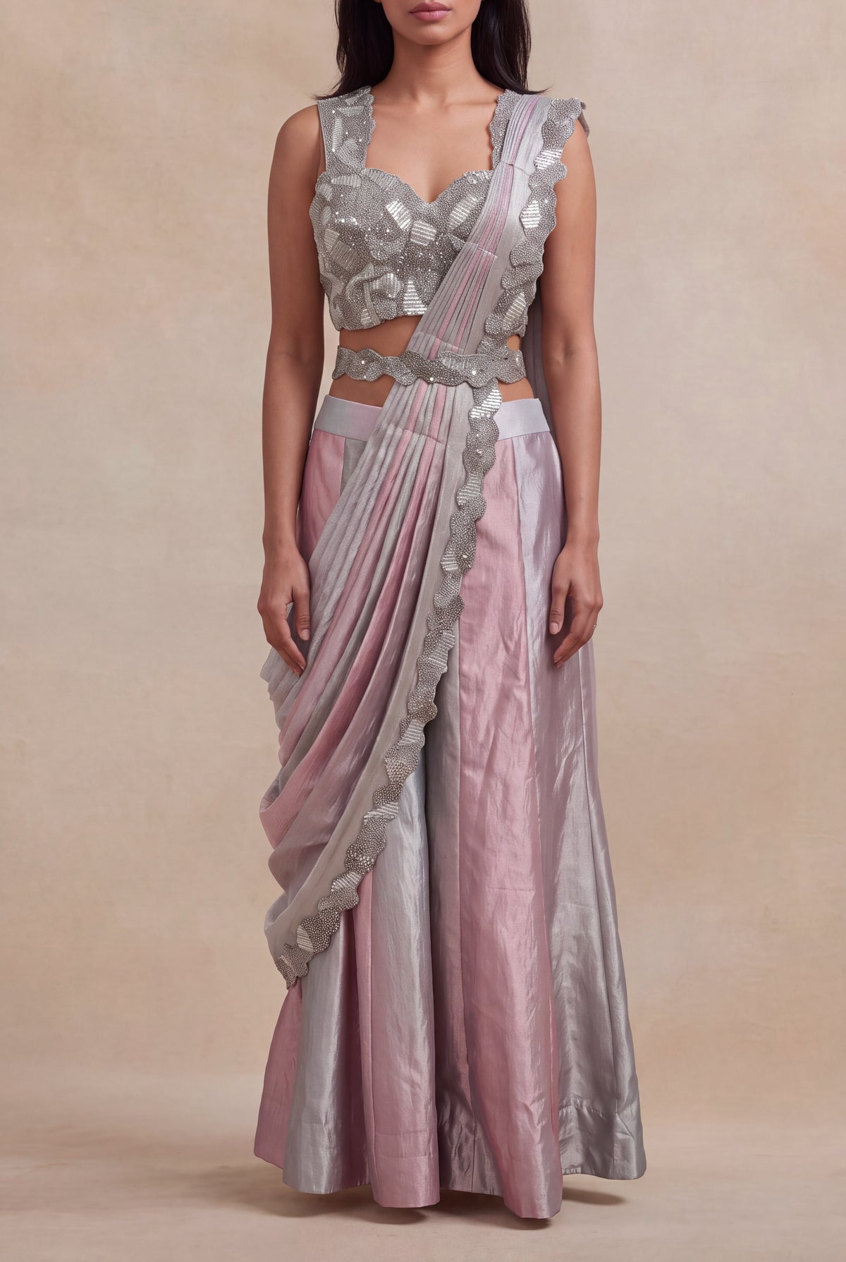 Pink & Silver Tissue Drape Saree