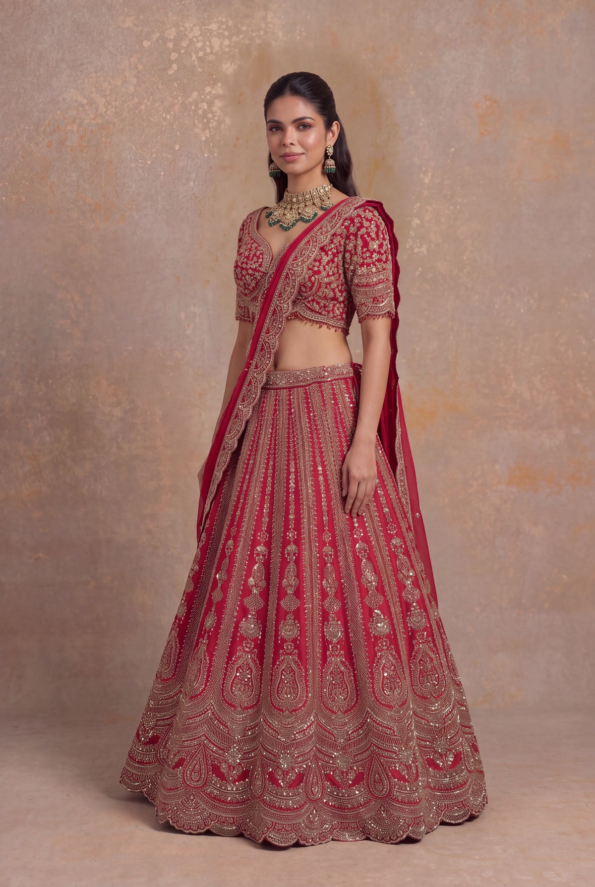 Red Raw Silk Bridal Lehenga