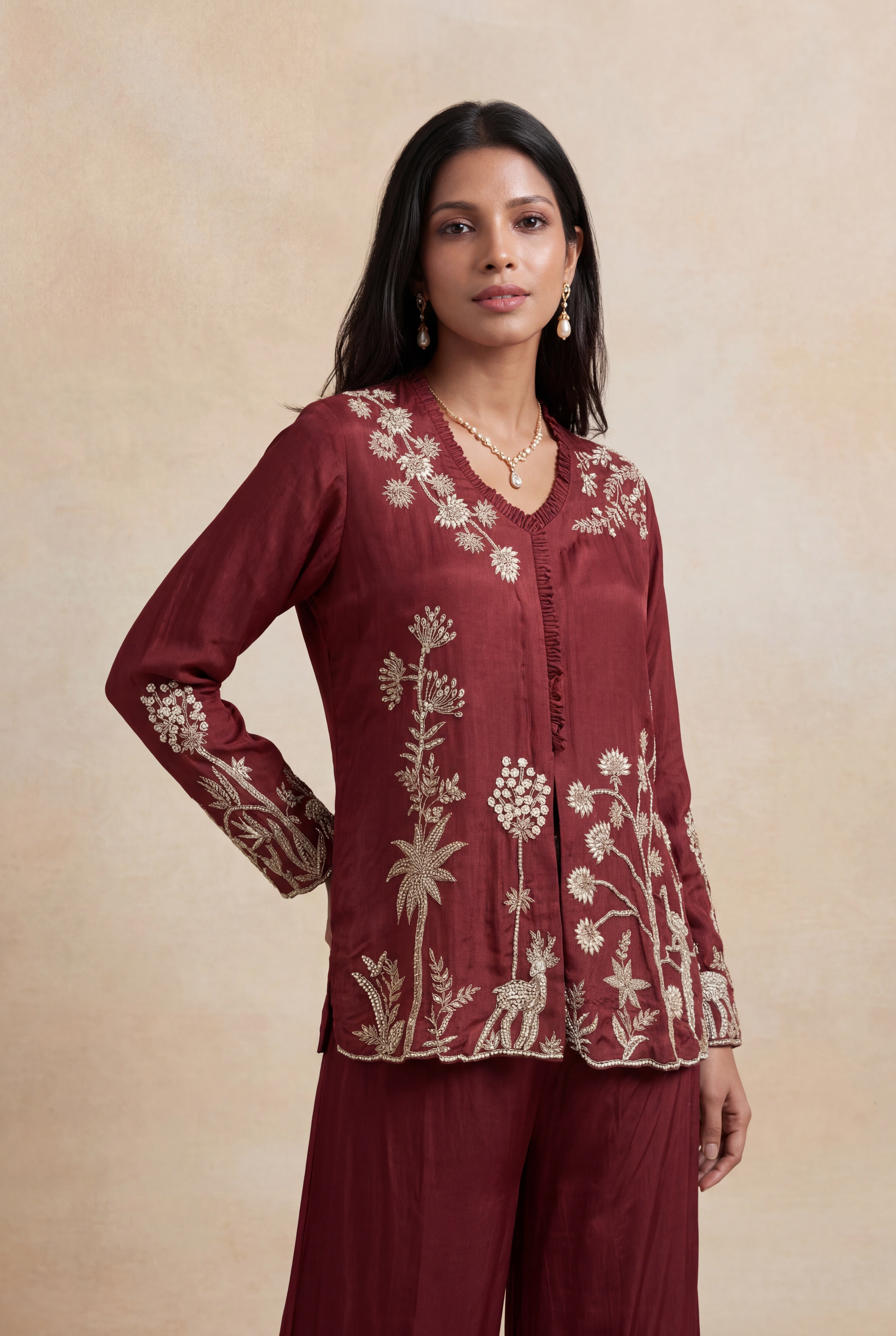 Wine Chinon Indo-Western Co-Ord Set