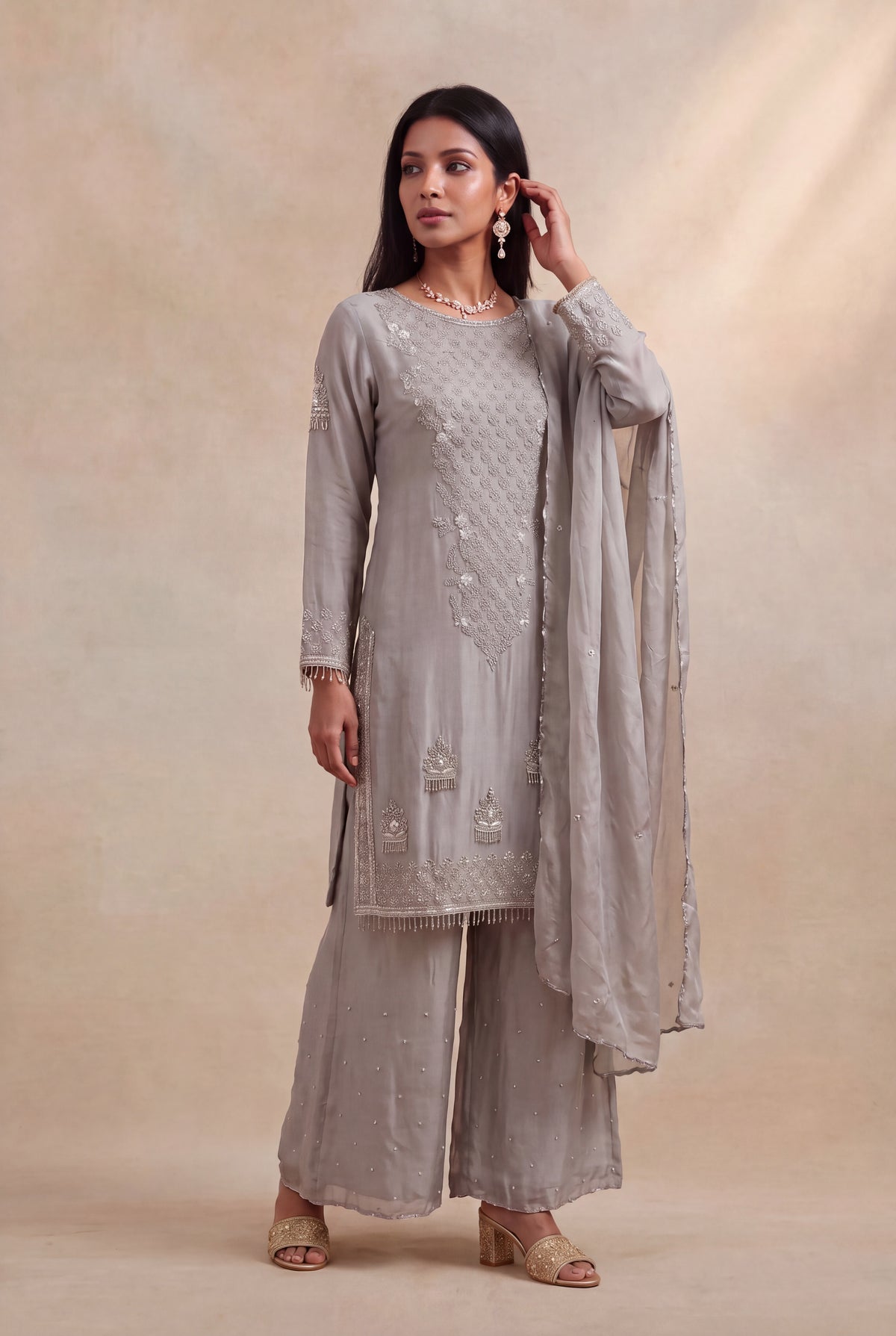 Grey Crepe Palazzo Set
