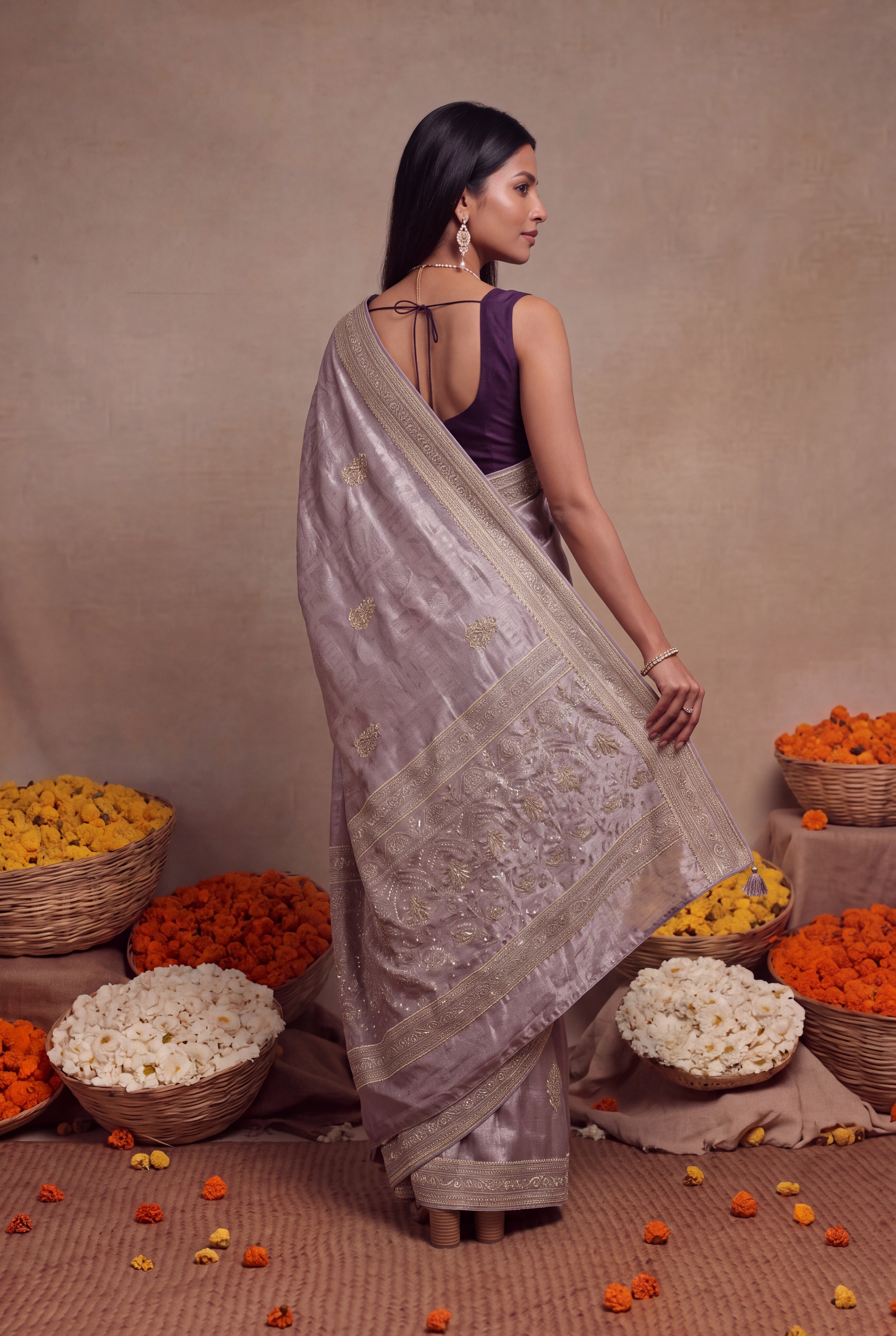 Mauve Banarasi Silk Zari Work Saree