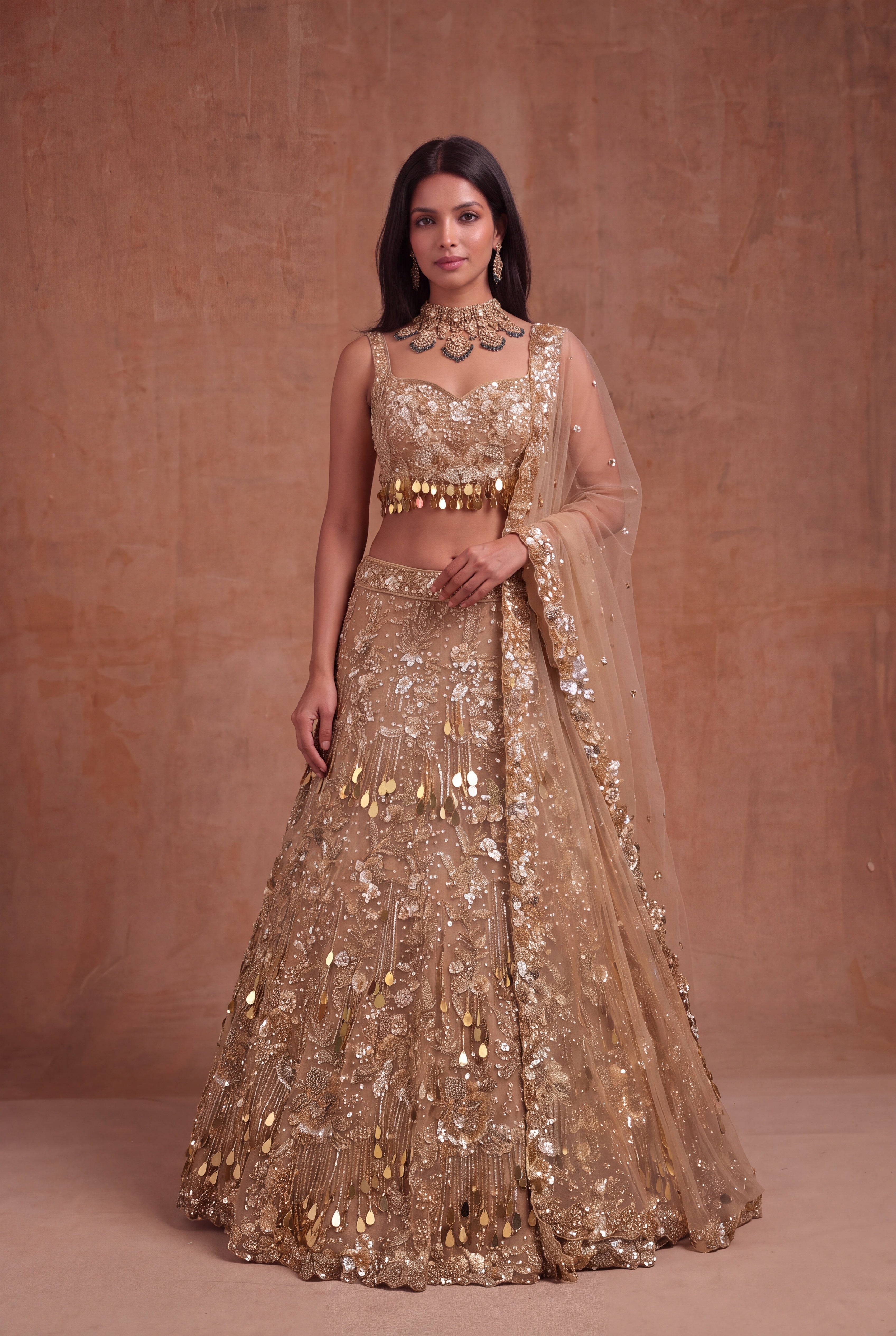 Gold Net Bridal Lehenga