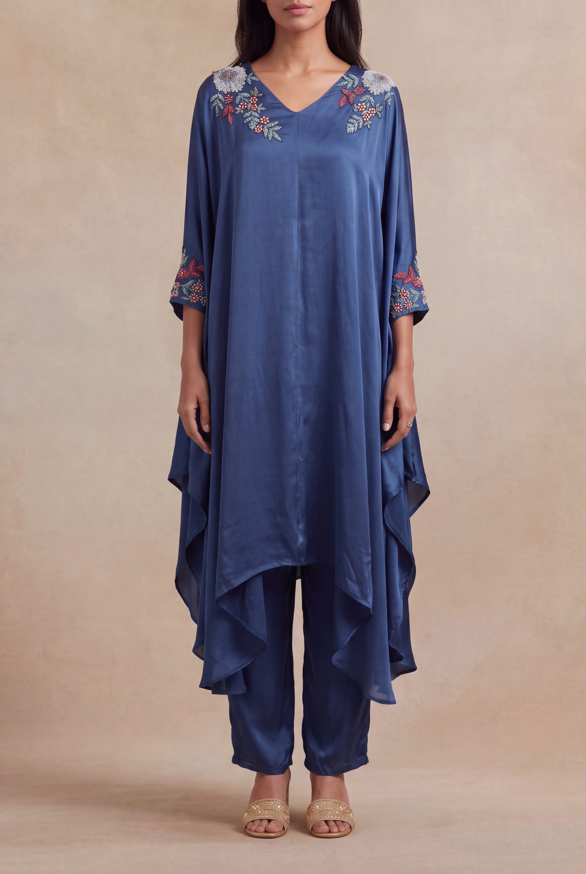 Blue Satin Silk Indo-Western Set