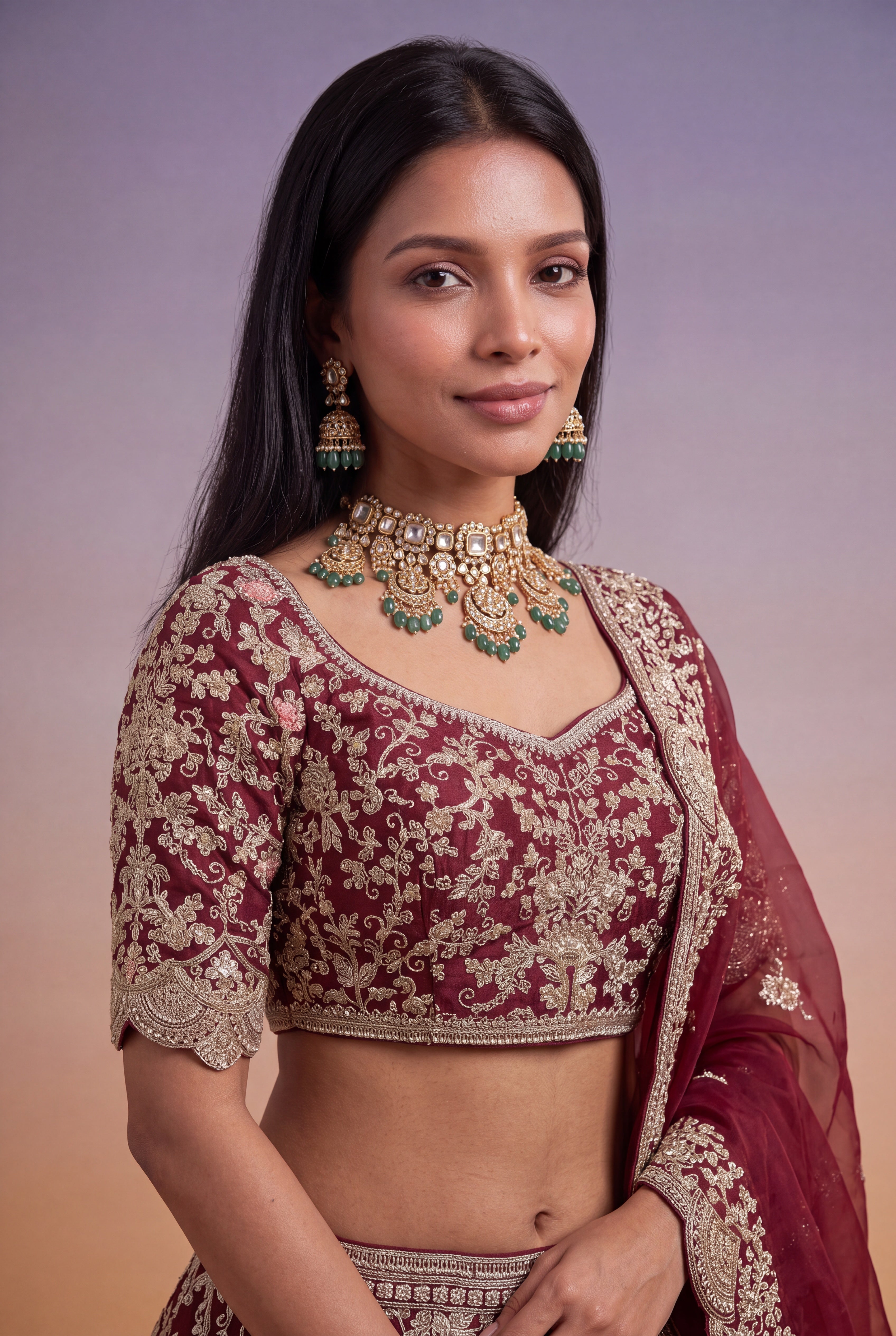 Wine Raw Silk Bridal Lehenga