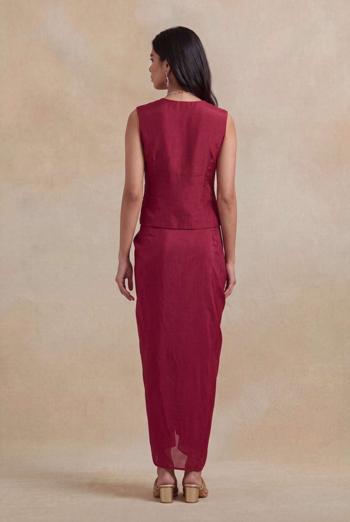 Wine Indo-Western Crop Top & Drape Skirt