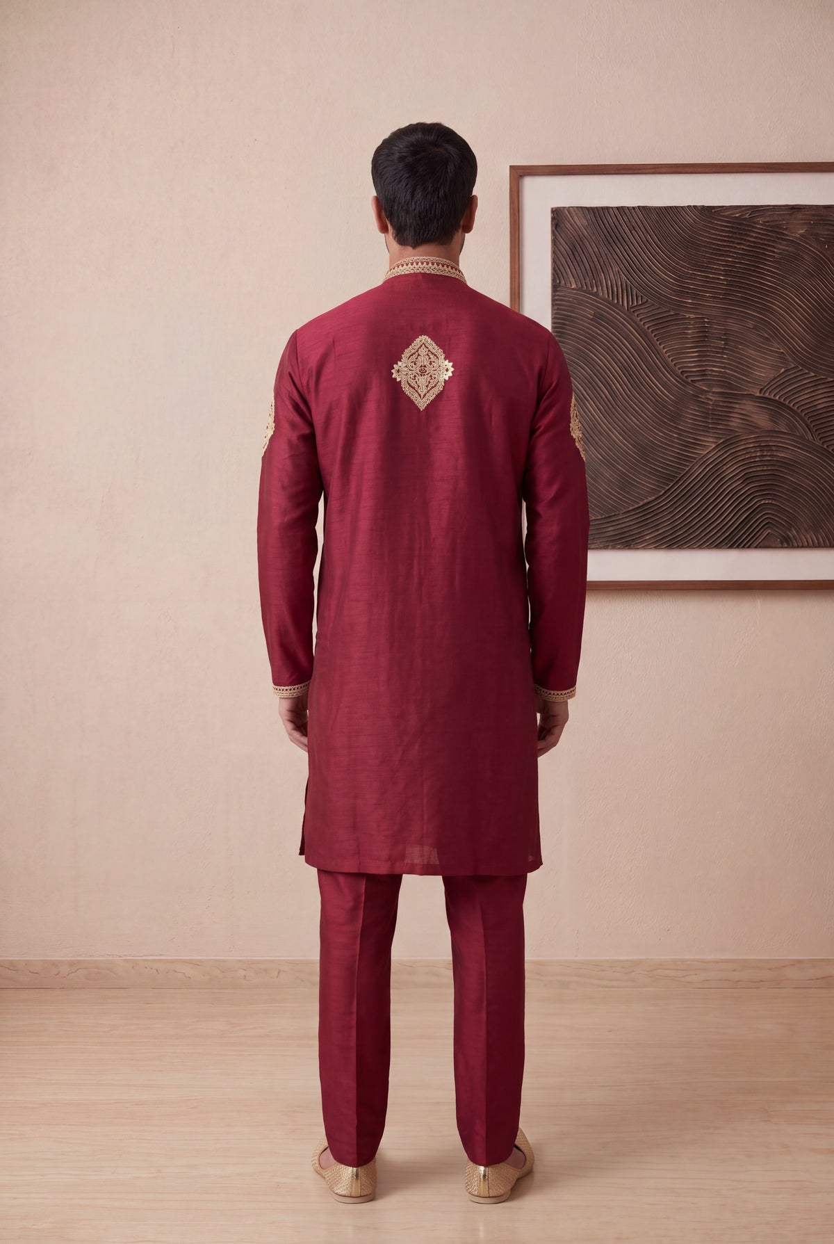 Red Raw Silk Kurta Pant Set