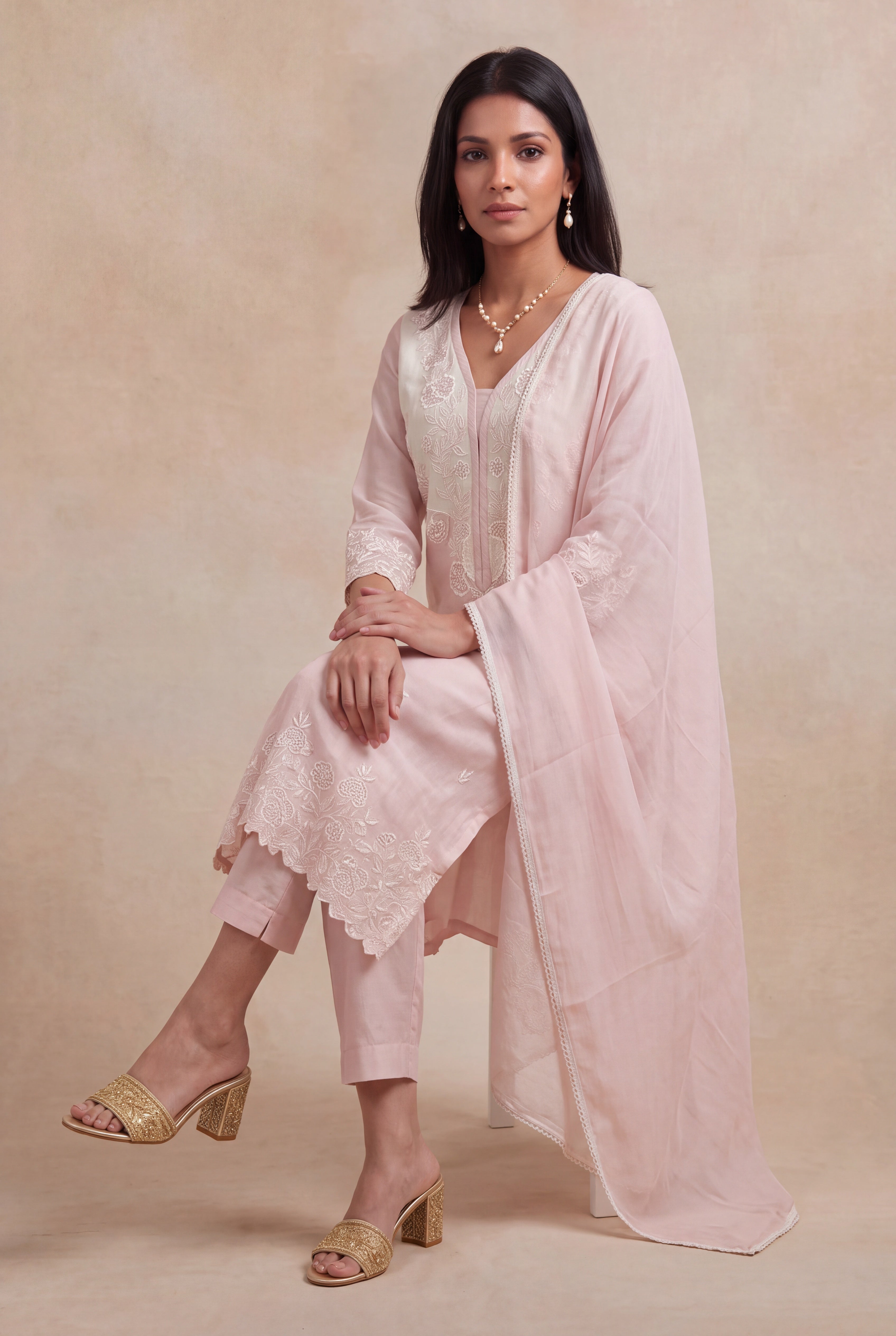 Blush Pink Mul Cotton Straight-Cut Salwar Set