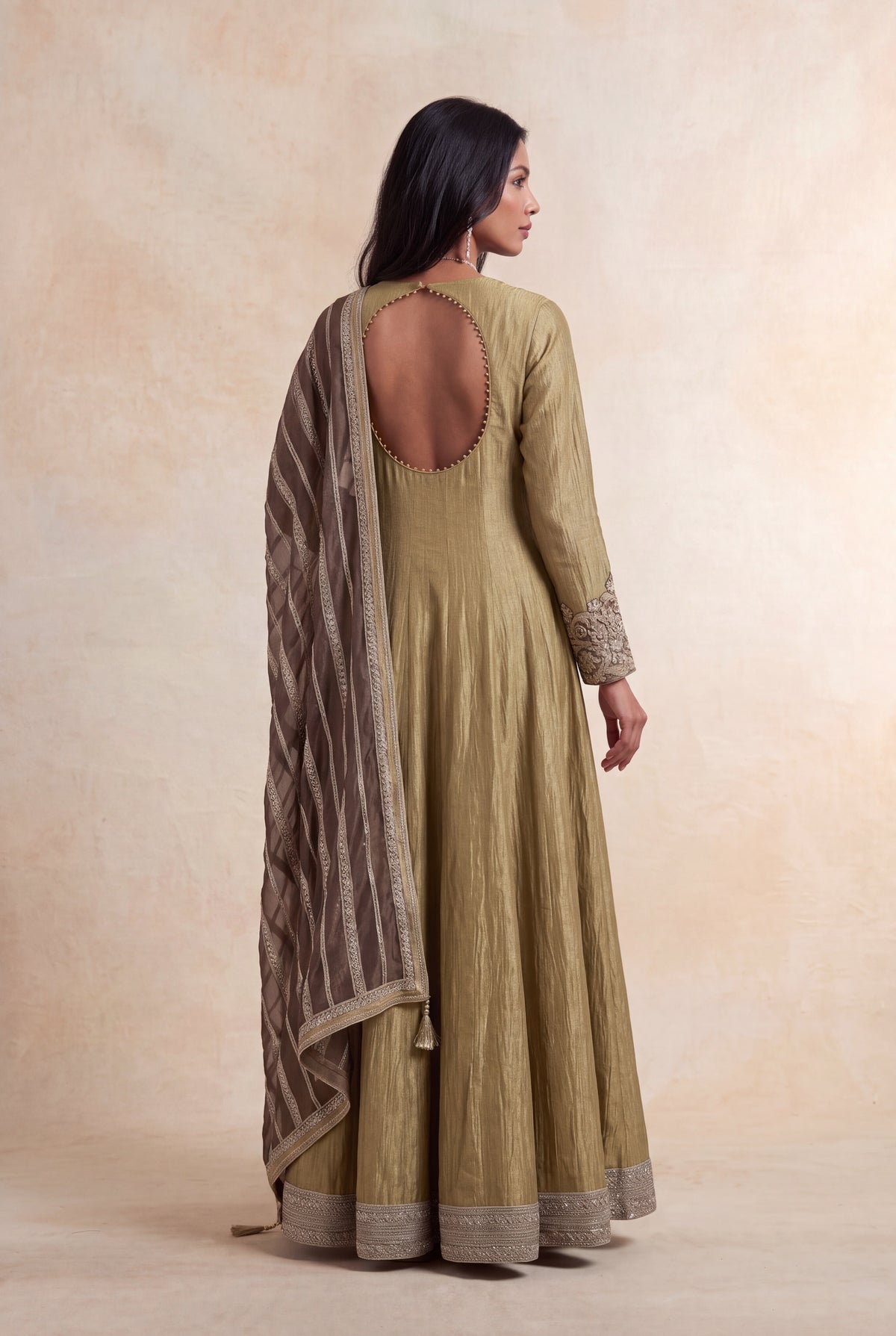 Olive Crush Tissue Anarkali