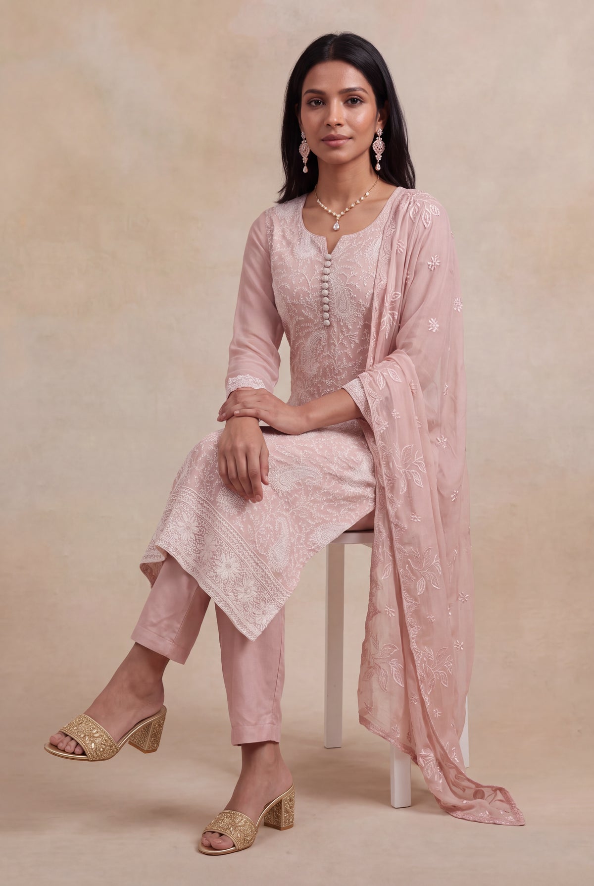 Blush Pink Georgette Straight-Cut Salwar Suit