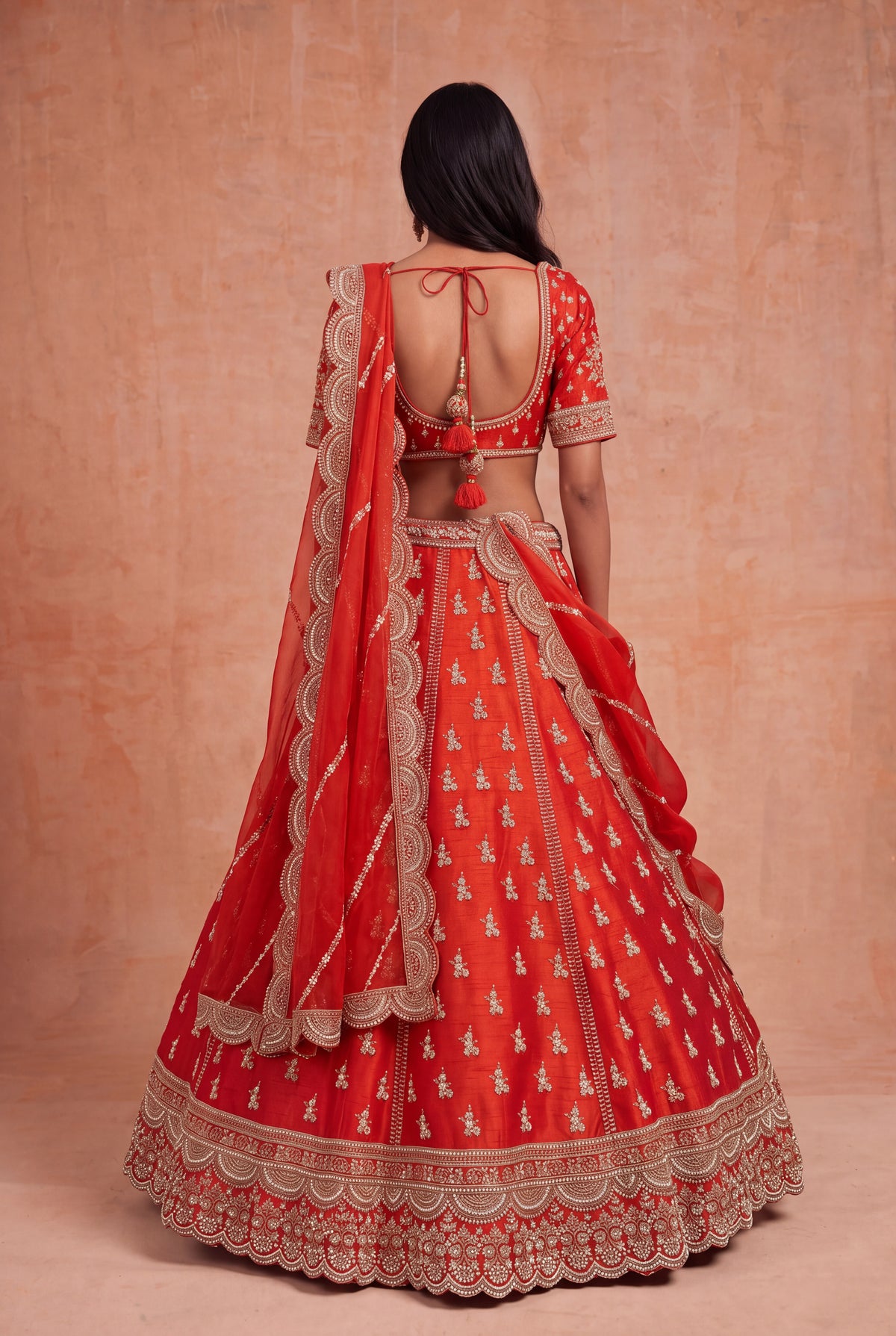 Rust Orange Raw Silk Lehenga