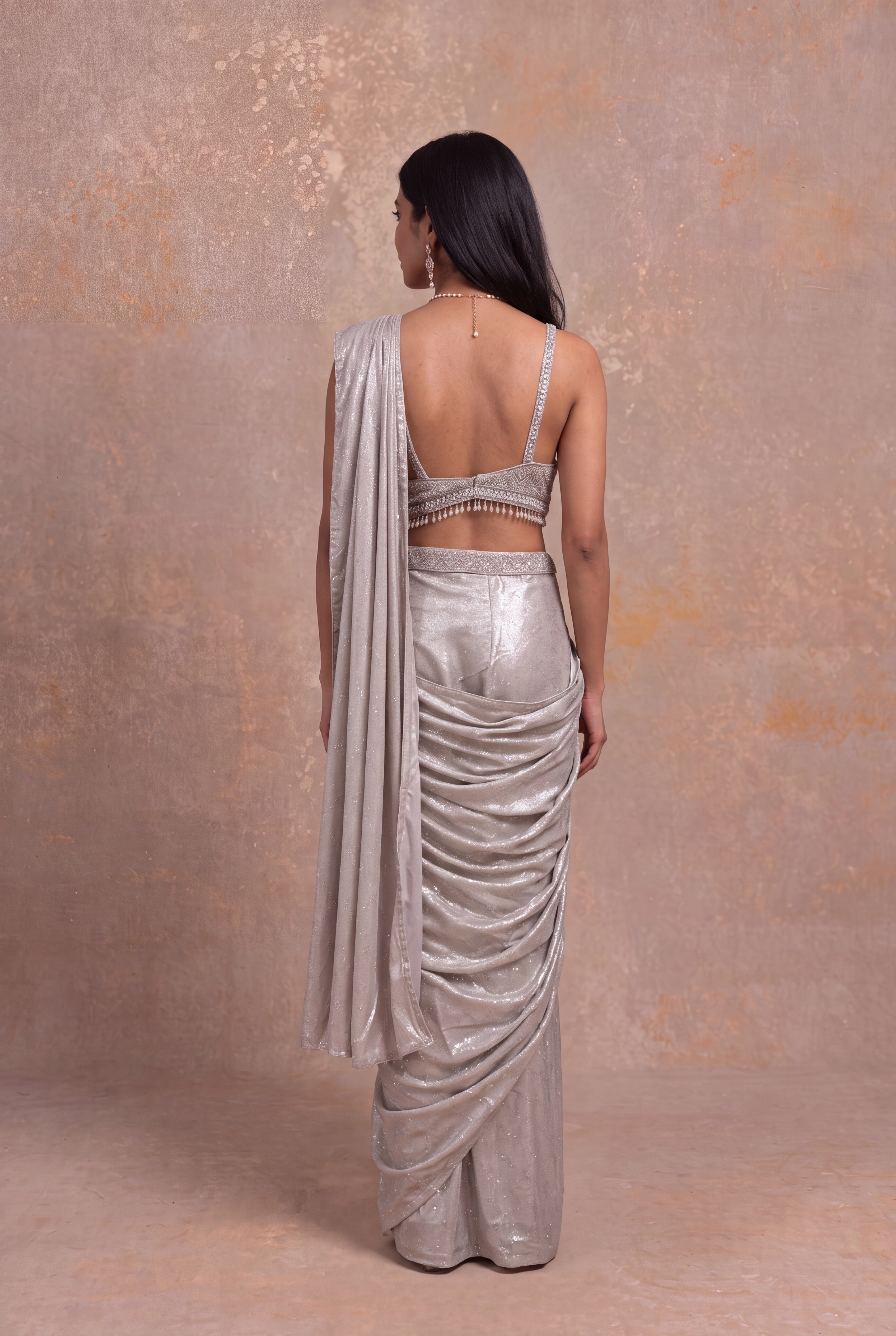 Silver Shimmer Pre-Draped Saree